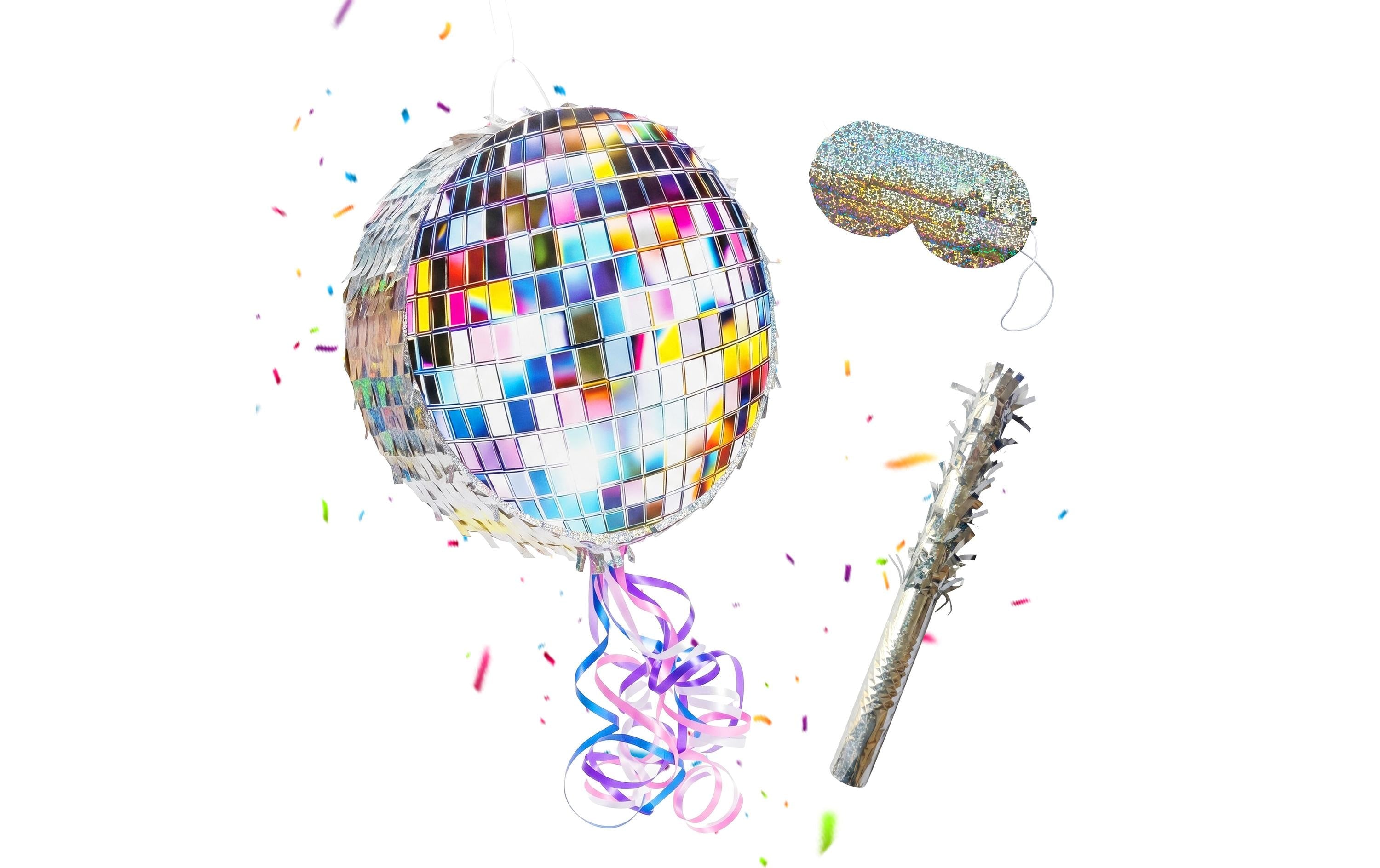 Relaxdays Pinata Disco – mehrfarbig – Ø 30 cm × 8 cm – Kunststoff/Pappe