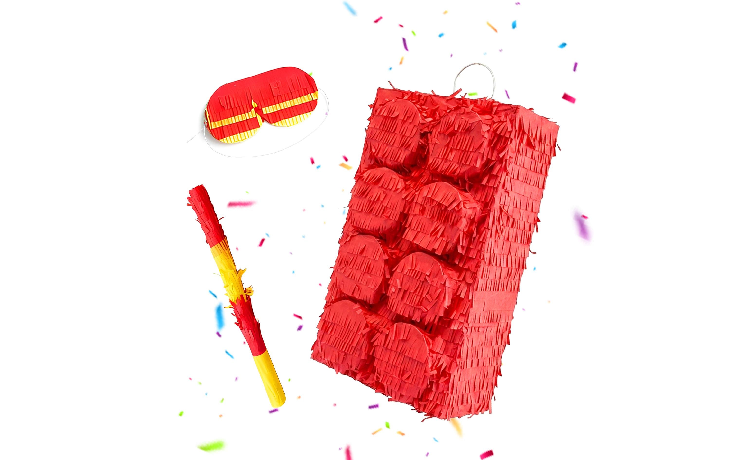 Relaxdays Pinata Baustein – Gelb/Rot – 27 × 43 × 10 cm – Papier/Pappe/Kunststoff