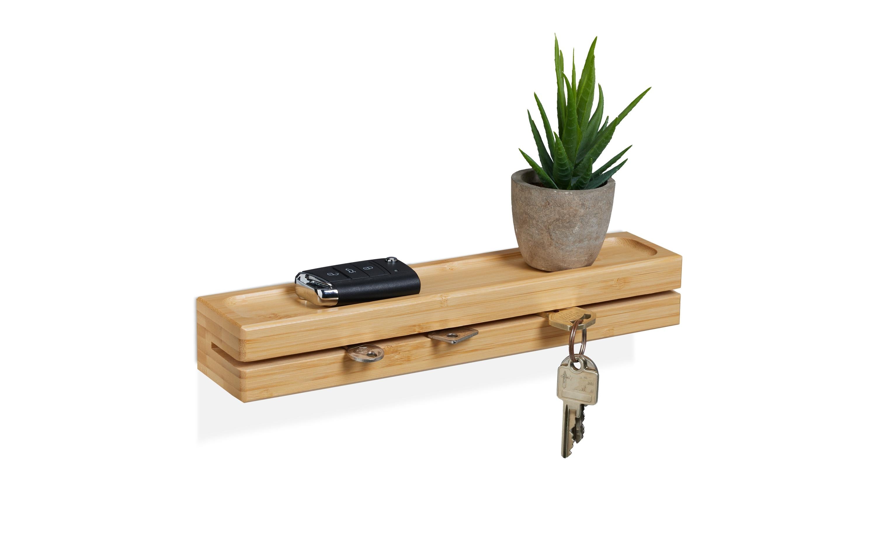 Relaxdays Wandgarderobe mit Ablage – Bambus – natur – 295 × 45 × 60 mm