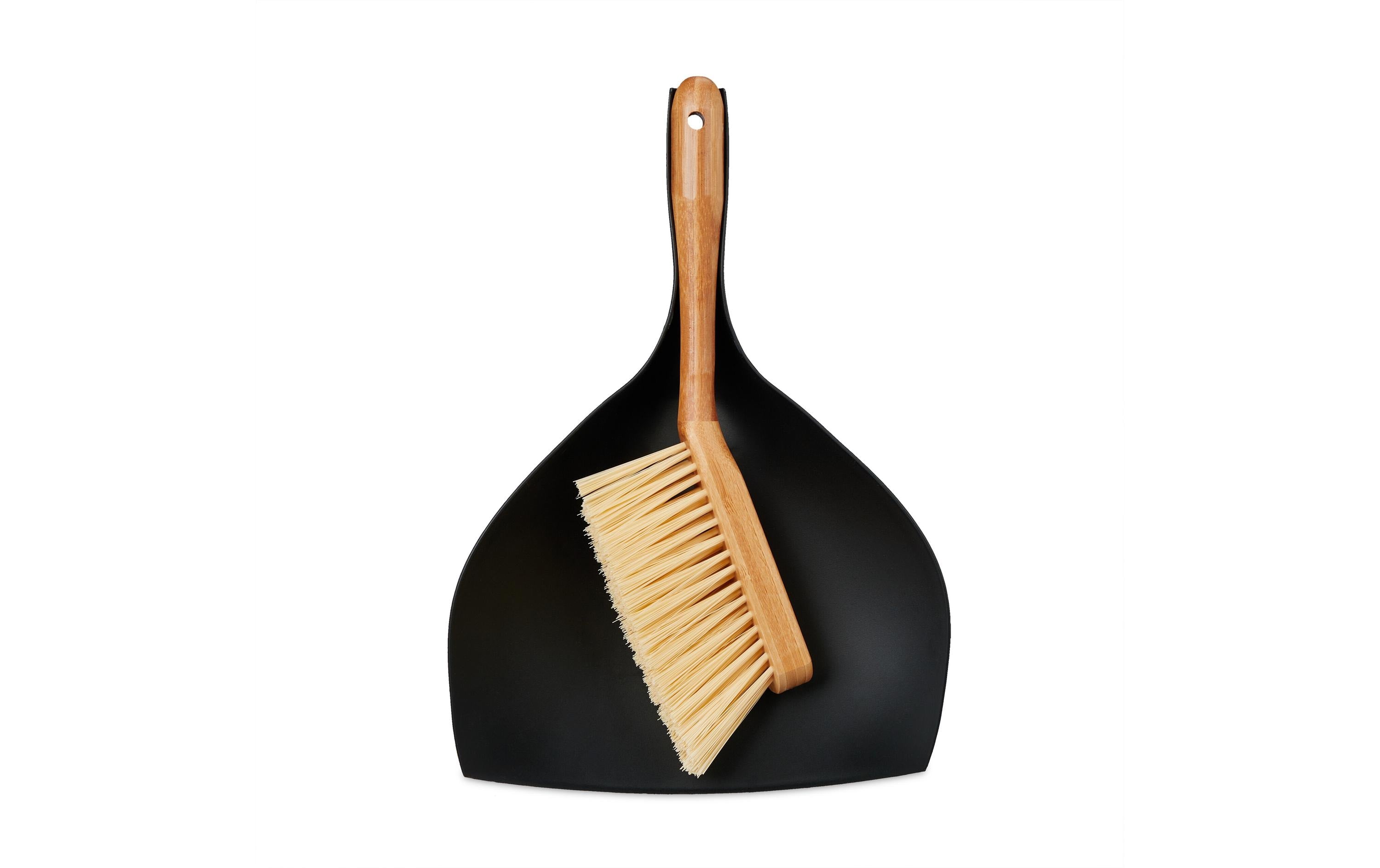 Relaxdays Kehrgarnitur – 25 cm, Bambus/Kunststoff, Schwarz/Braun, 2-teilig