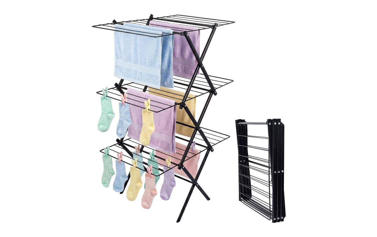 Relaxdays Wäscheständer (Turmtrockner) – 2 m Leinenlänge – Schwarz – 115,0 cm