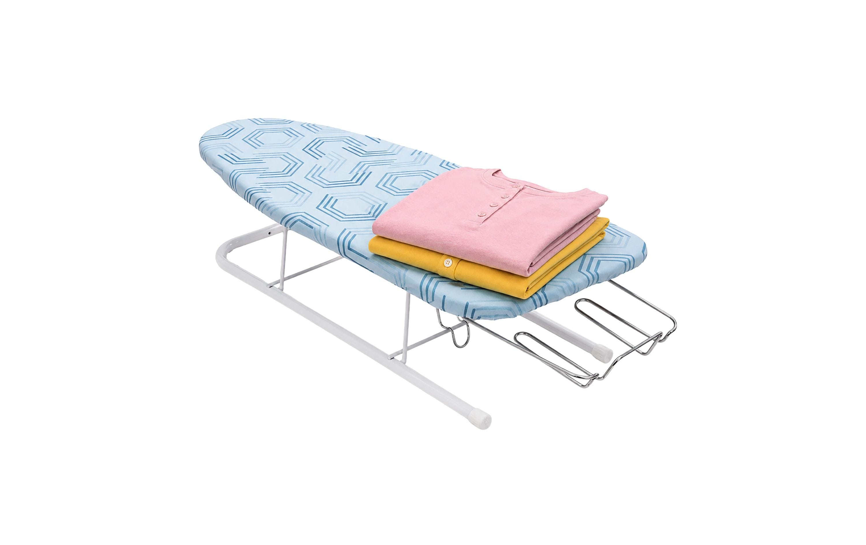 Relaxdays Tischbügelbrett – mit Dampfbügeleisenablage – Baumwolle/Stahl – Blau/Weiss – 930 × 165 × 305 mm