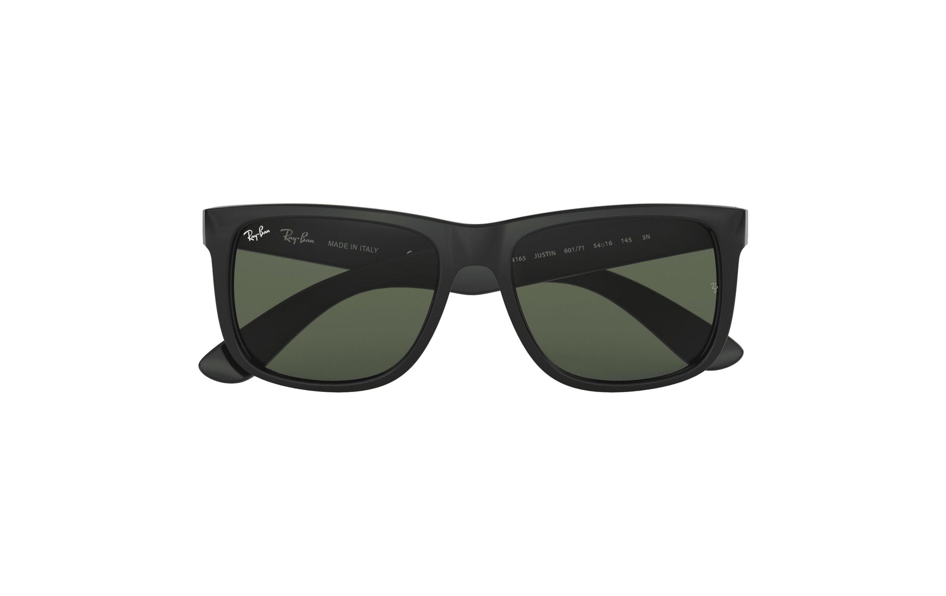 Ray-Ban Sonnenbrille JUSTIN BLACK – Grüne Gläser, UV-Schutz, Kategorie 3, Schwarzer Rahmen