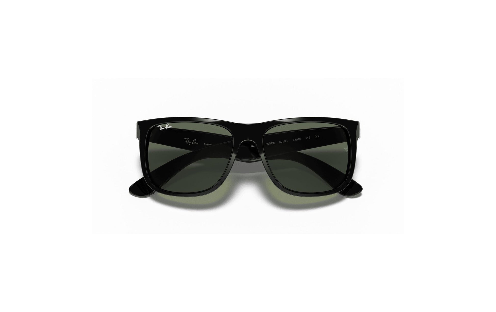 Ray-Ban Sonnenbrille JUSTIN BLACK – Grüne Gläser, UV-Schutz, Kategorie 3, Schwarzer Rahmen