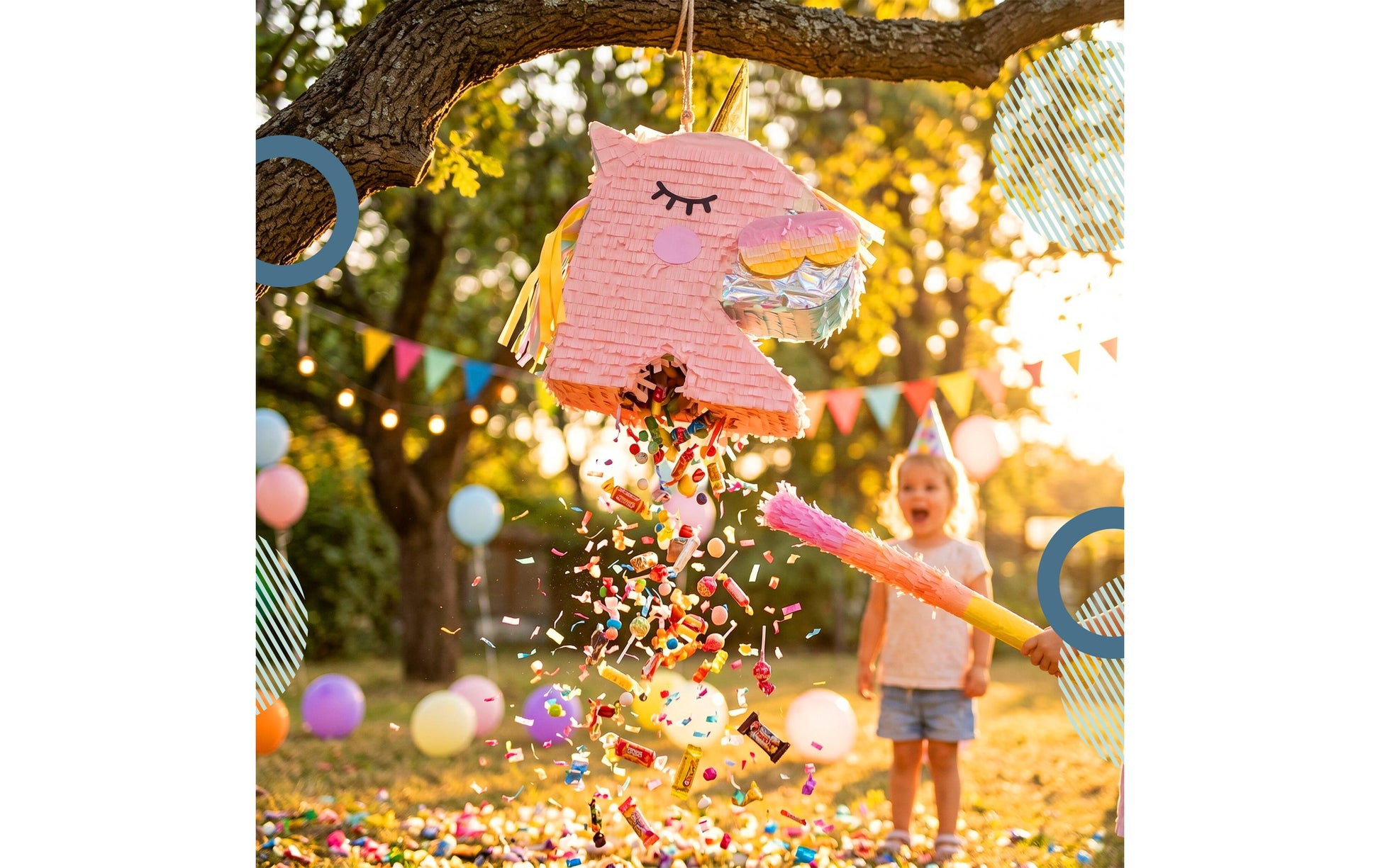 Relaxdays Pinata Einhorn – Gold, Rosa – 43 × 10 × 10 cm – Papier/Karton/Kunststoff
