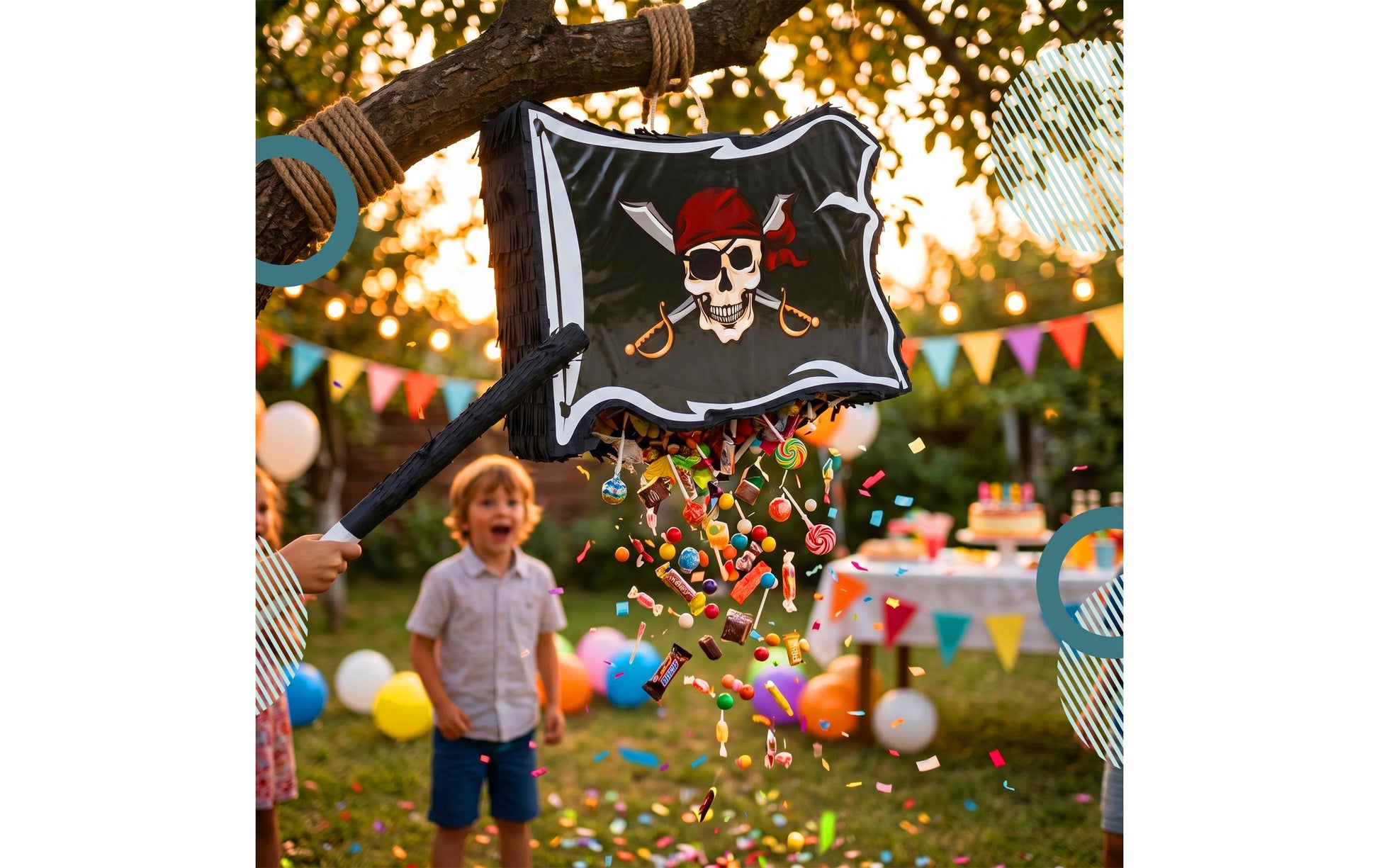 Relaxdays Pinata Pirat – Rot, Schwarz, Weiss – 40 × 35 × 8 cm – Papier/Karton/Kunststoff