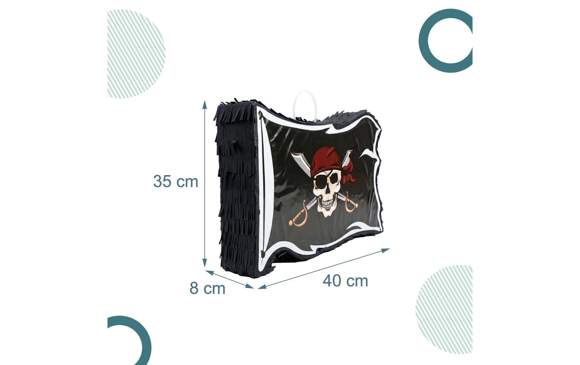 Relaxdays Pinata Pirat – Rot, Schwarz, Weiss – 40 × 35 × 8 cm – Papier/Karton/Kunststoff