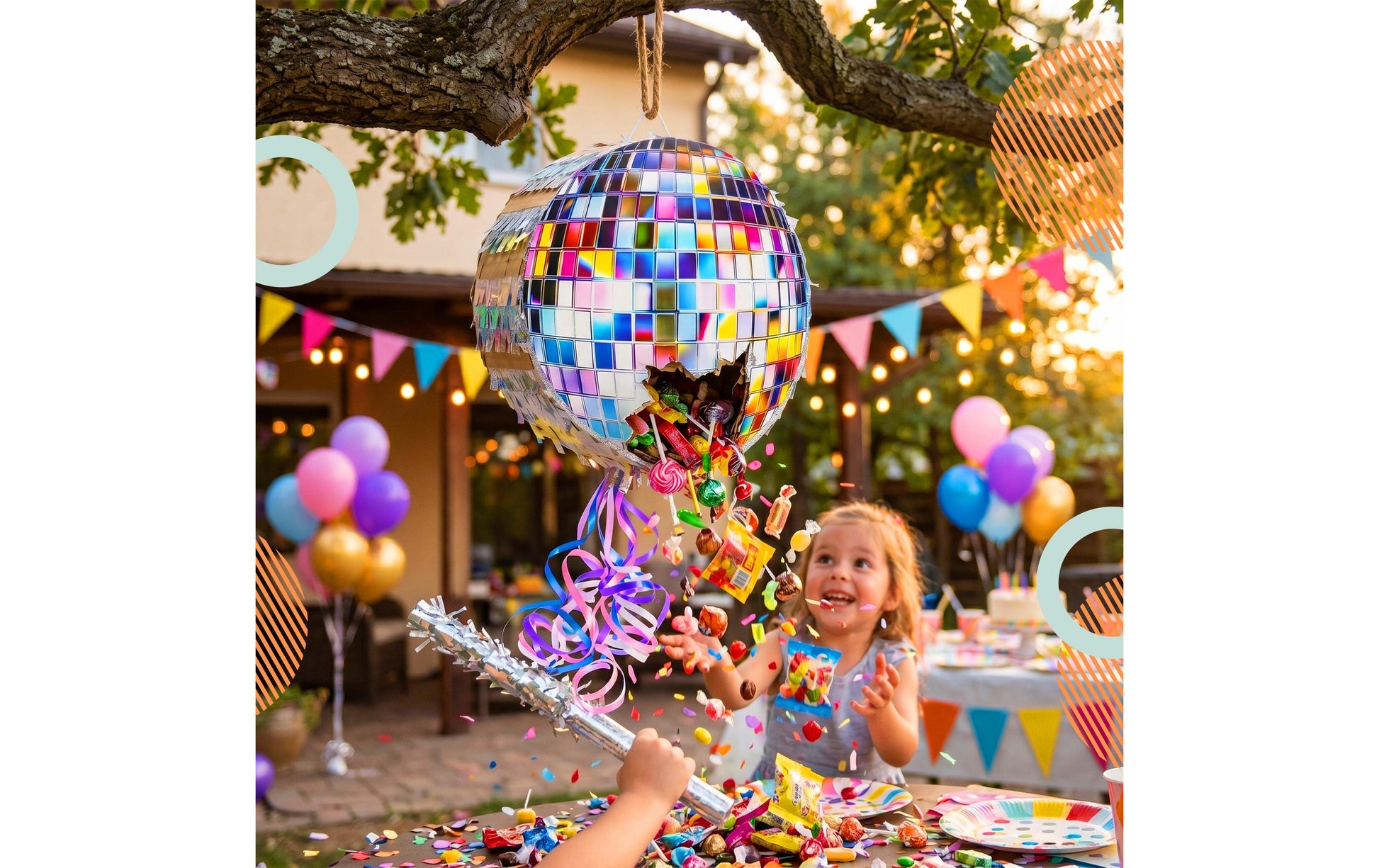 Relaxdays Pinata Disco – mehrfarbig – Ø 30 cm × 8 cm – Kunststoff/Pappe