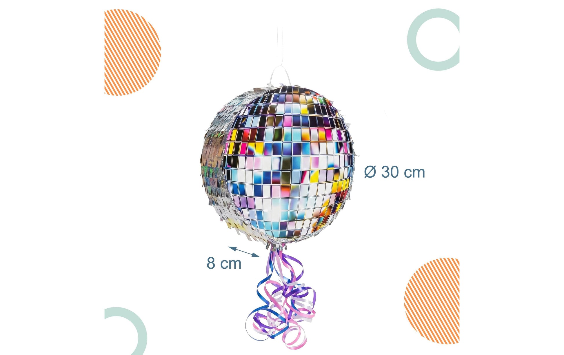 Relaxdays Pinata Disco – mehrfarbig – Ø 30 cm × 8 cm – Kunststoff/Pappe