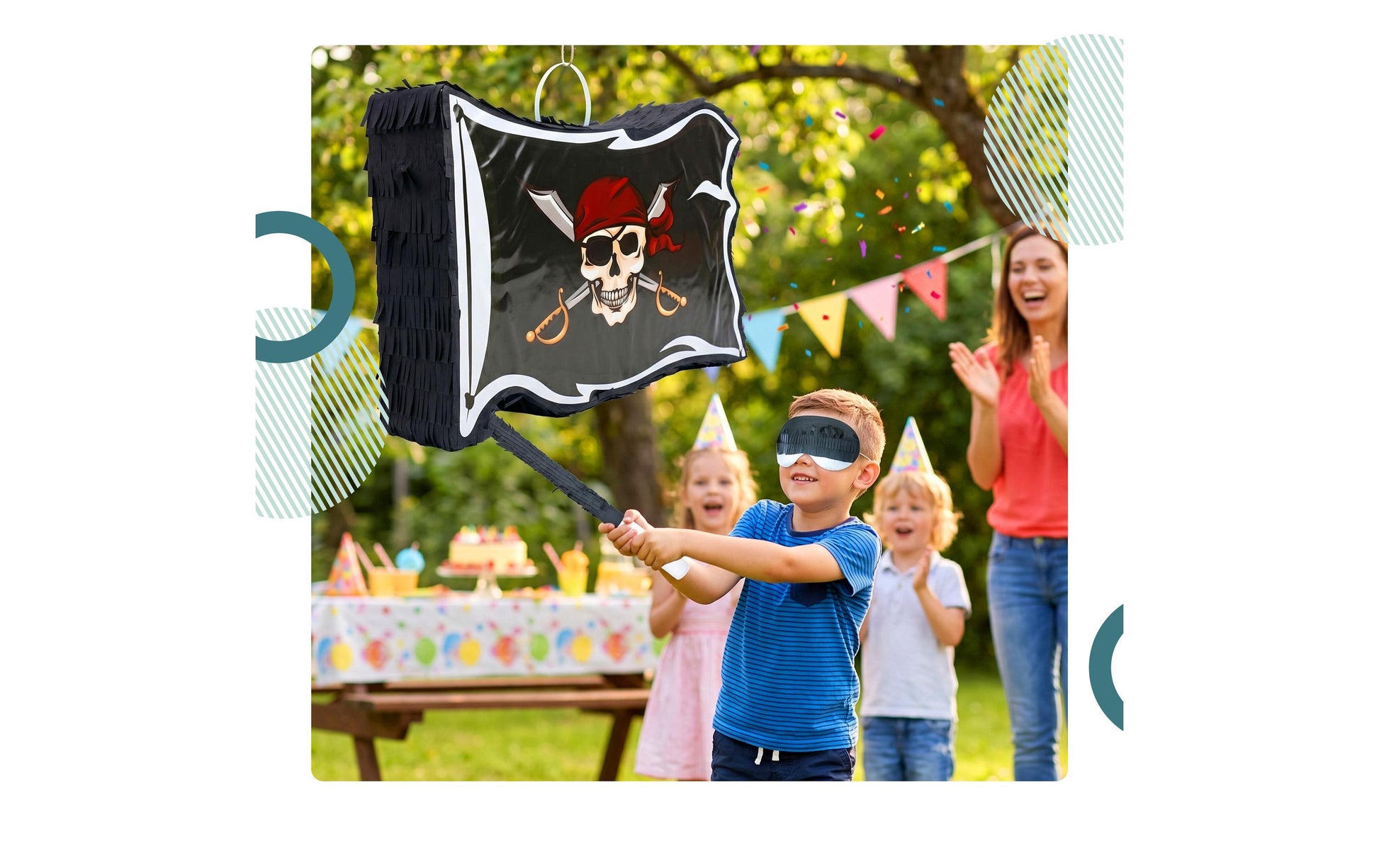 Relaxdays Pinata Pirat – Rot, Schwarz, Weiss – 40 × 35 × 8 cm – Papier/Karton/Kunststoff