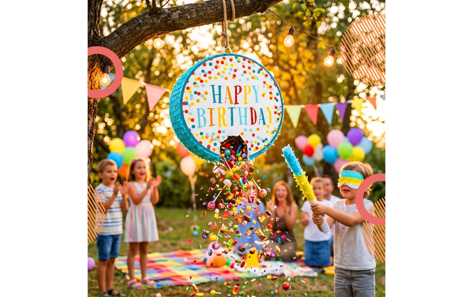 Relaxdays Pinata Happy Birthday – mehrfarbig – Ø 40 cm × 9 cm – Papier/Pappe/Kunststoff