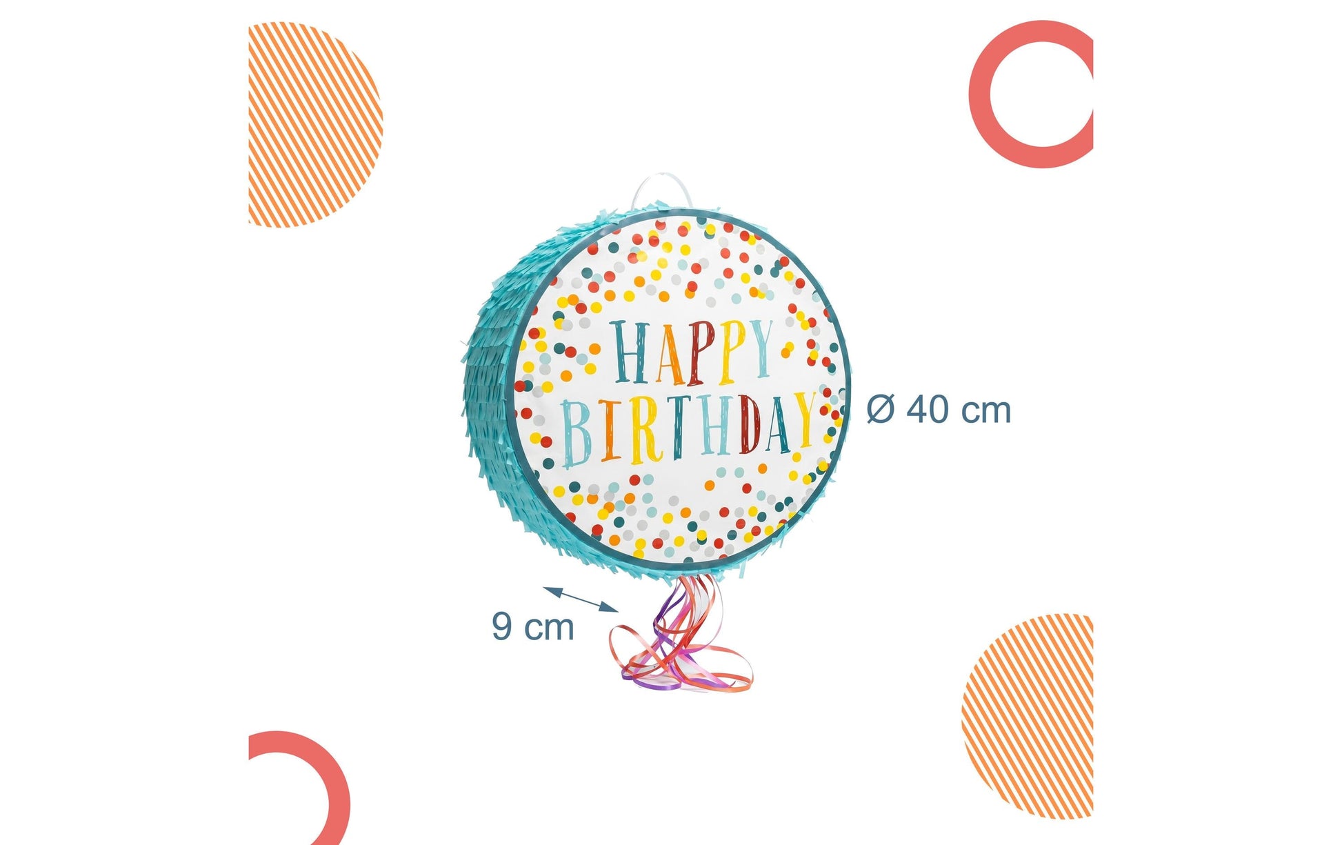 Relaxdays Pinata Happy Birthday – mehrfarbig – Ø 40 cm × 9 cm – Papier/Pappe/Kunststoff