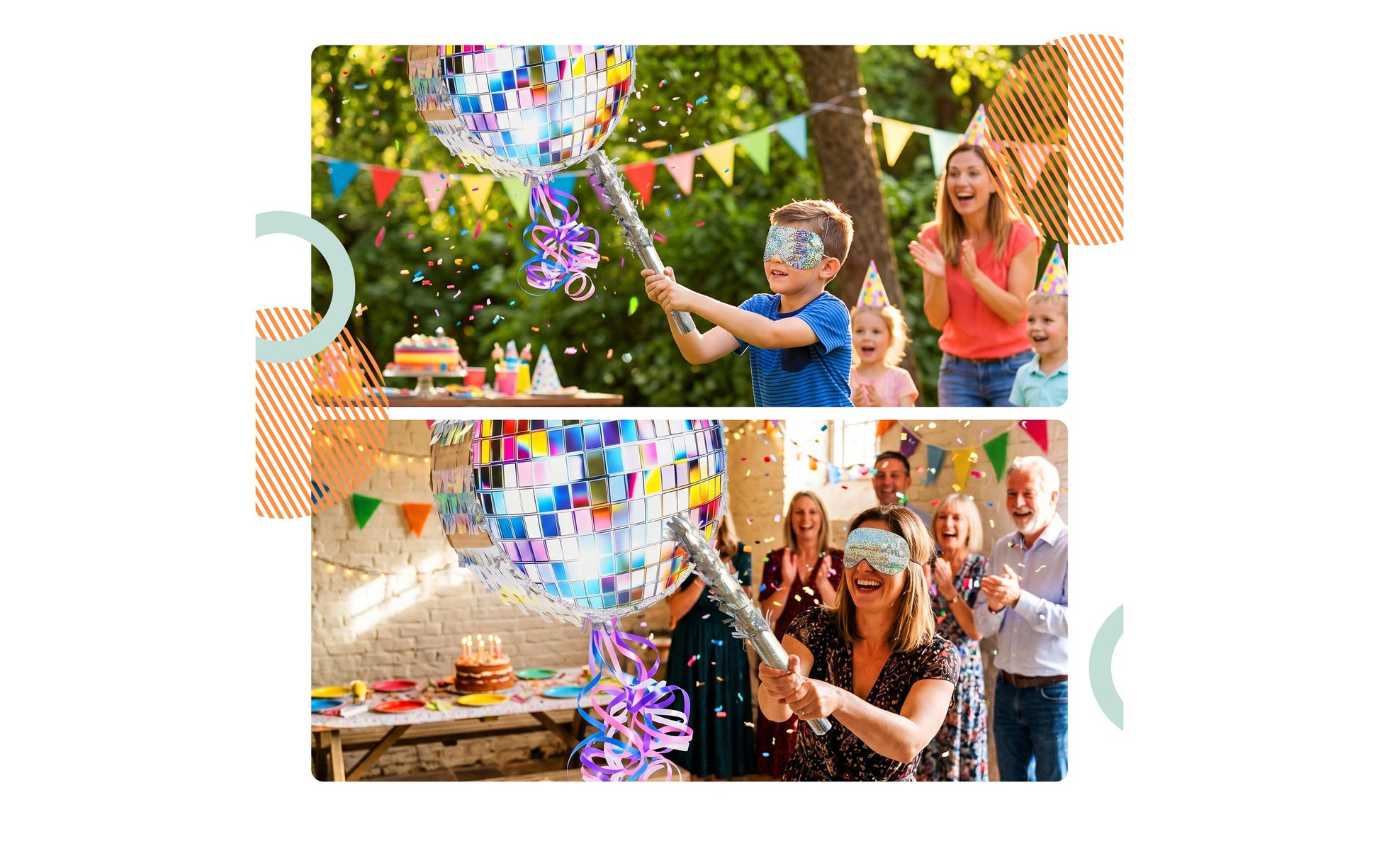 Relaxdays Pinata Disco – mehrfarbig – Ø 30 cm × 8 cm – Kunststoff/Pappe