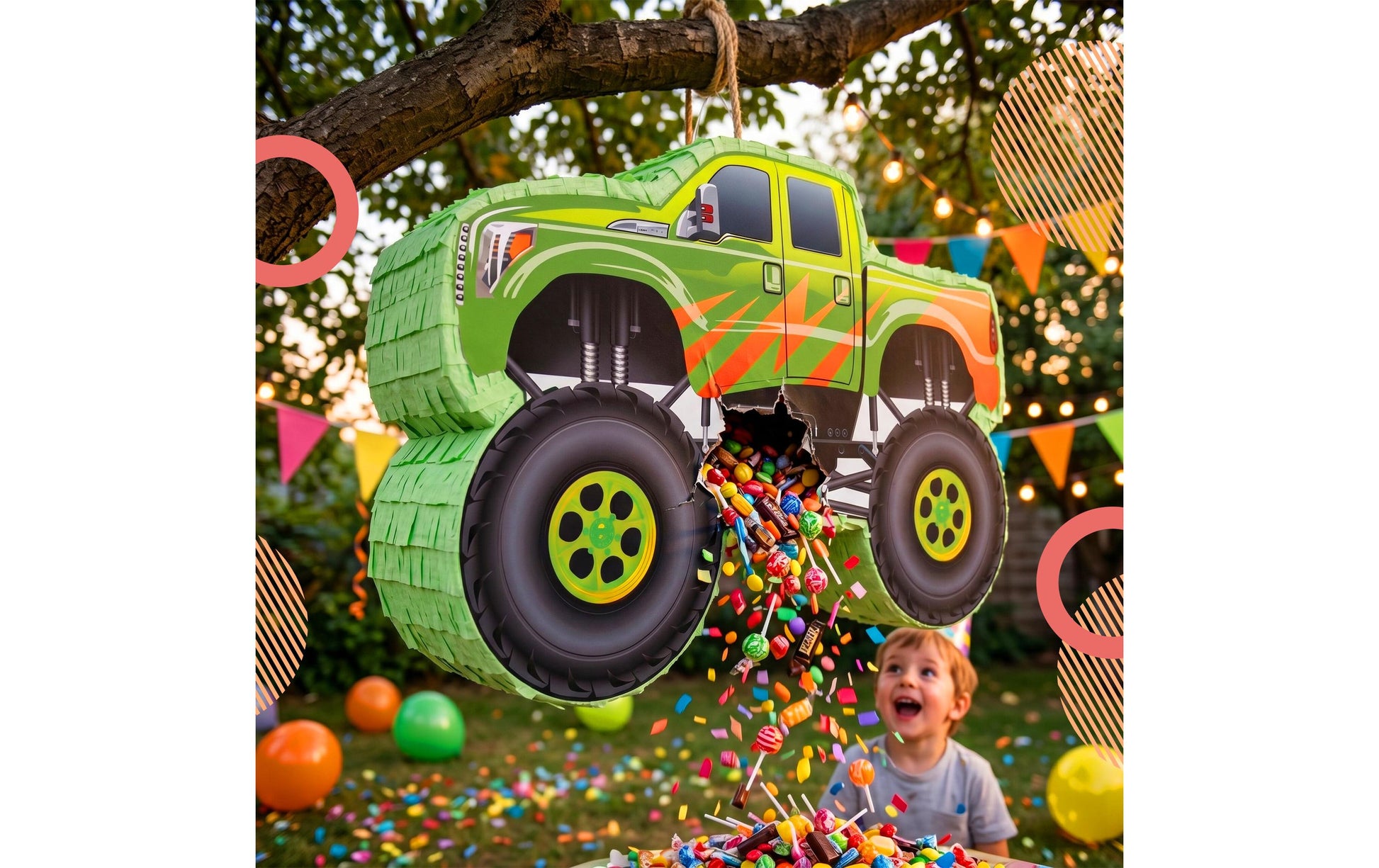 Relaxdays Pinata Monstertruck – Grün, Rot, Schwarz – 40 × 6 × 6 cm – Papier/Pappe/Kunststoff