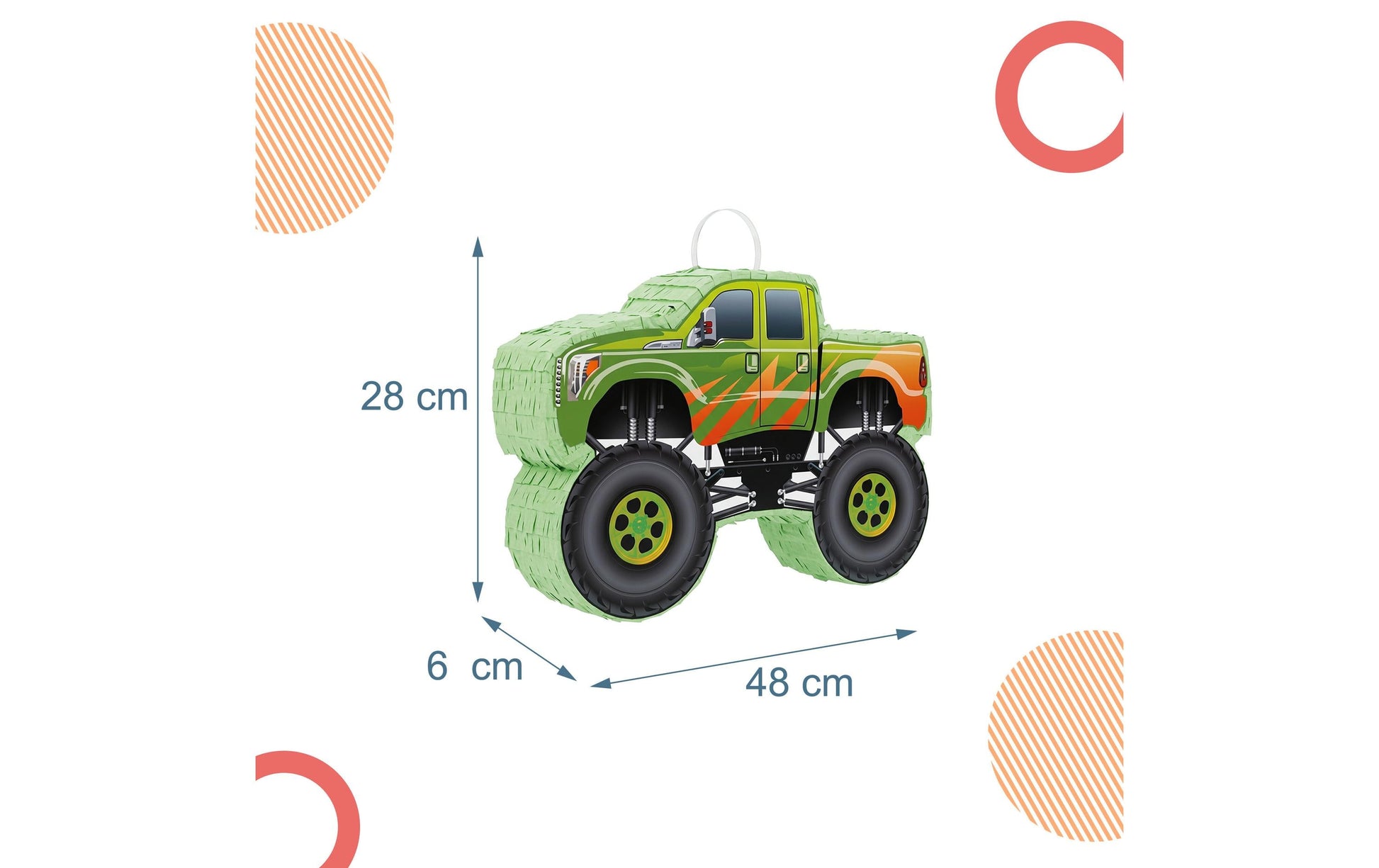 Relaxdays Pinata Monstertruck – Grün, Rot, Schwarz – 40 × 6 × 6 cm – Papier/Pappe/Kunststoff