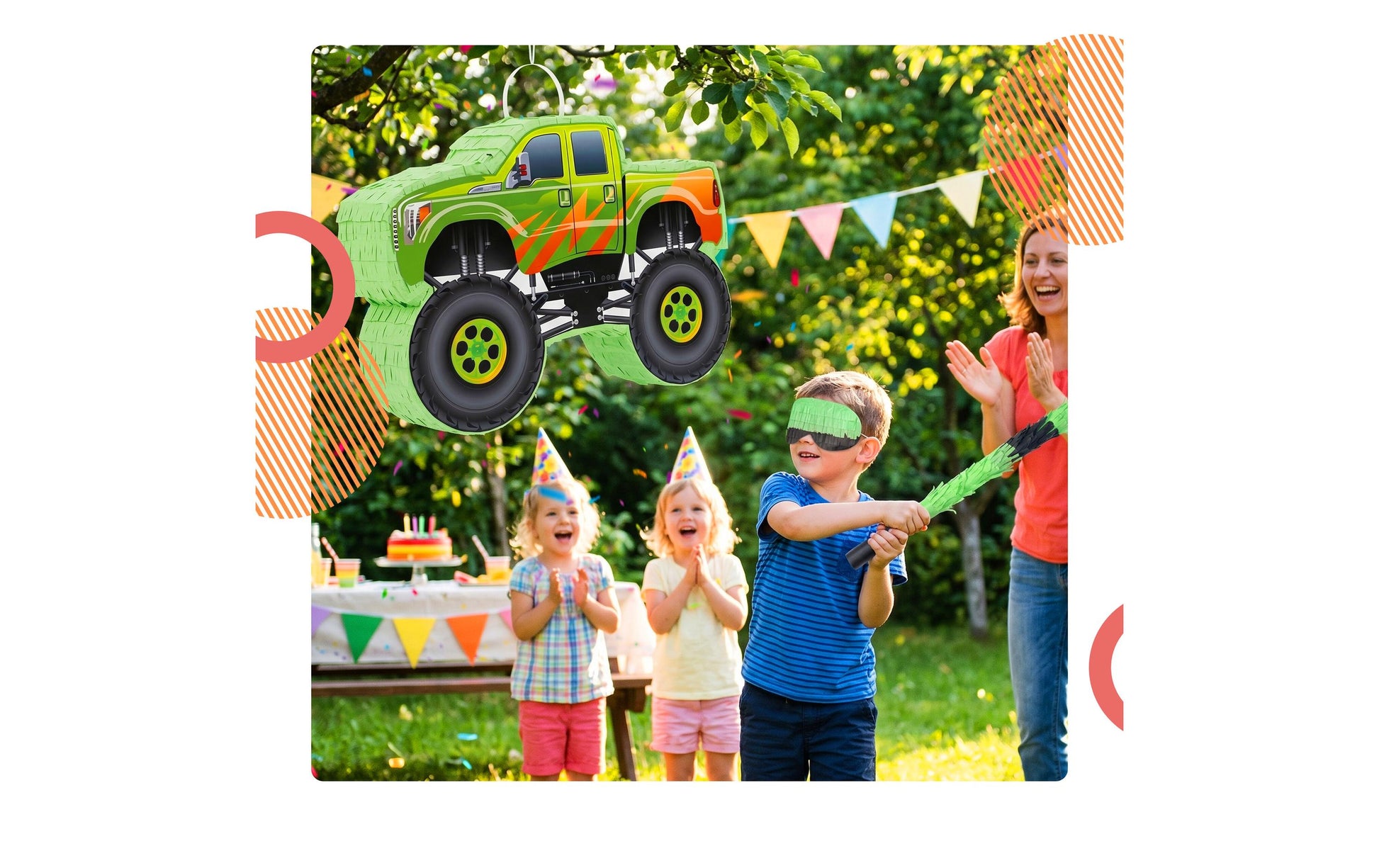 Relaxdays Pinata Monstertruck – Grün, Rot, Schwarz – 40 × 6 × 6 cm – Papier/Pappe/Kunststoff