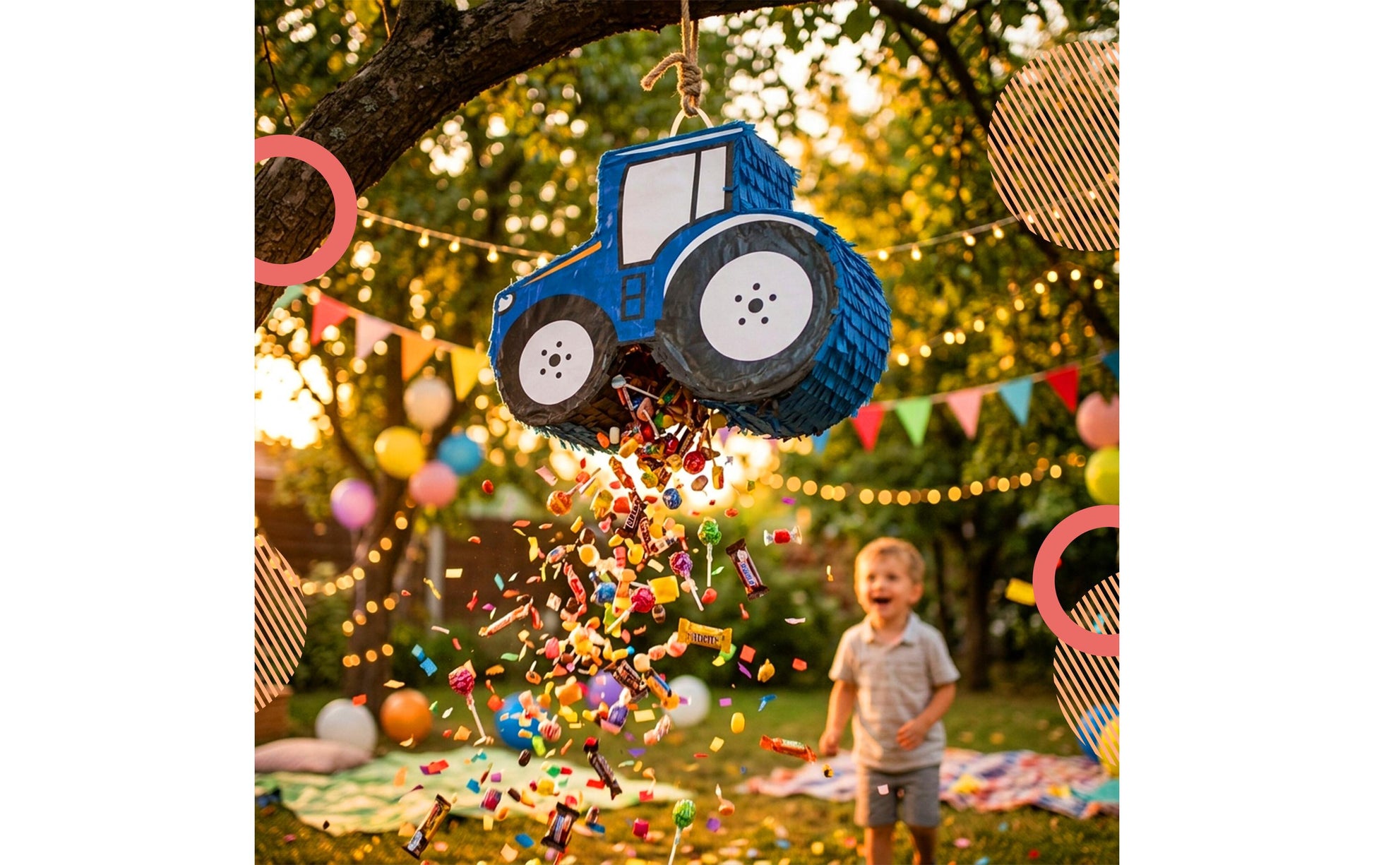 Relaxdays Pinata Traktor – Blau – 40 × 40 × 12 cm – Papier/Pappe/Kunststoff