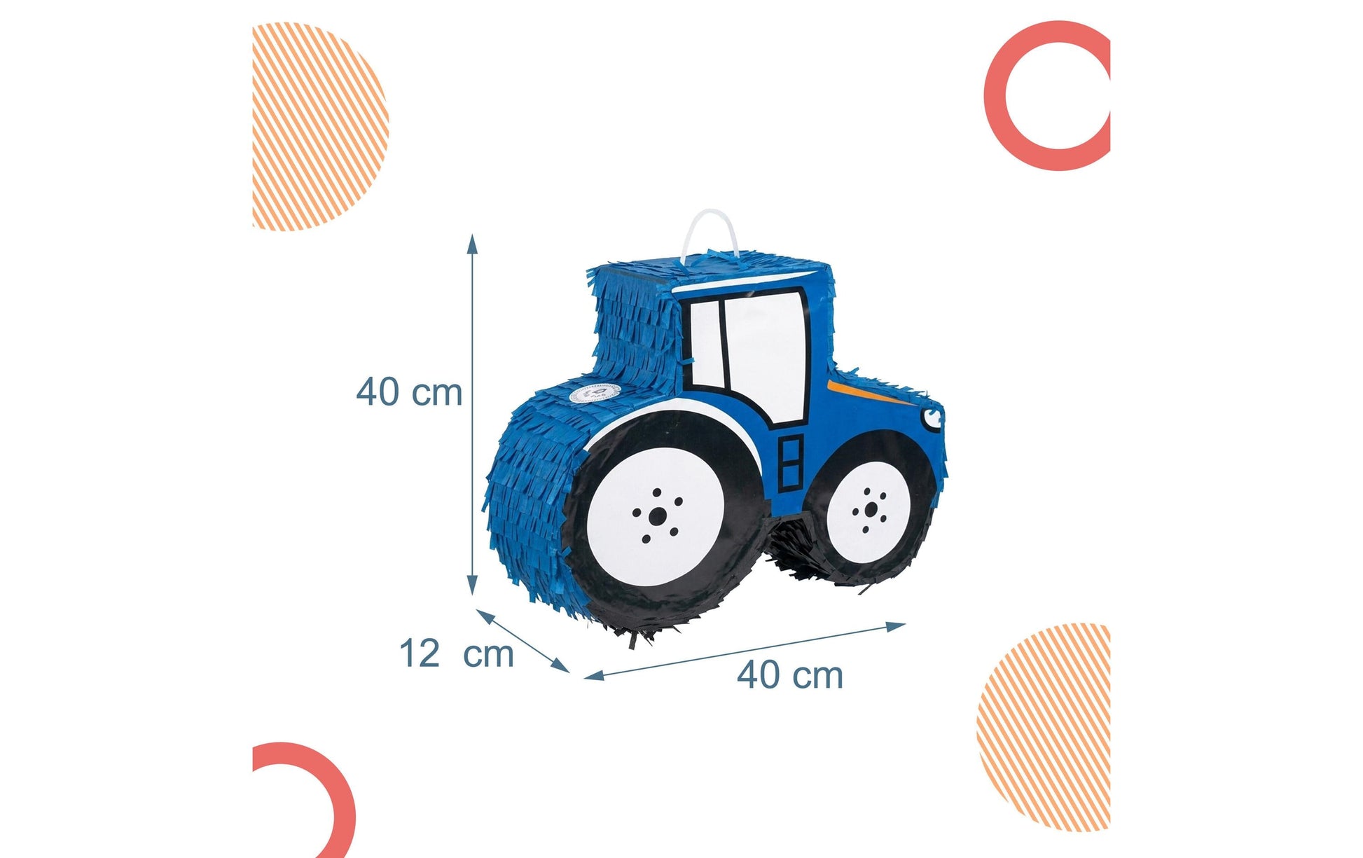 Relaxdays Pinata Traktor – Blau – 40 × 40 × 12 cm – Papier/Pappe/Kunststoff