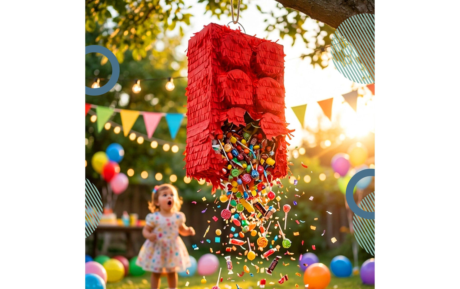 Relaxdays Pinata Baustein – Gelb/Rot – 27 × 43 × 10 cm – Papier/Pappe/Kunststoff