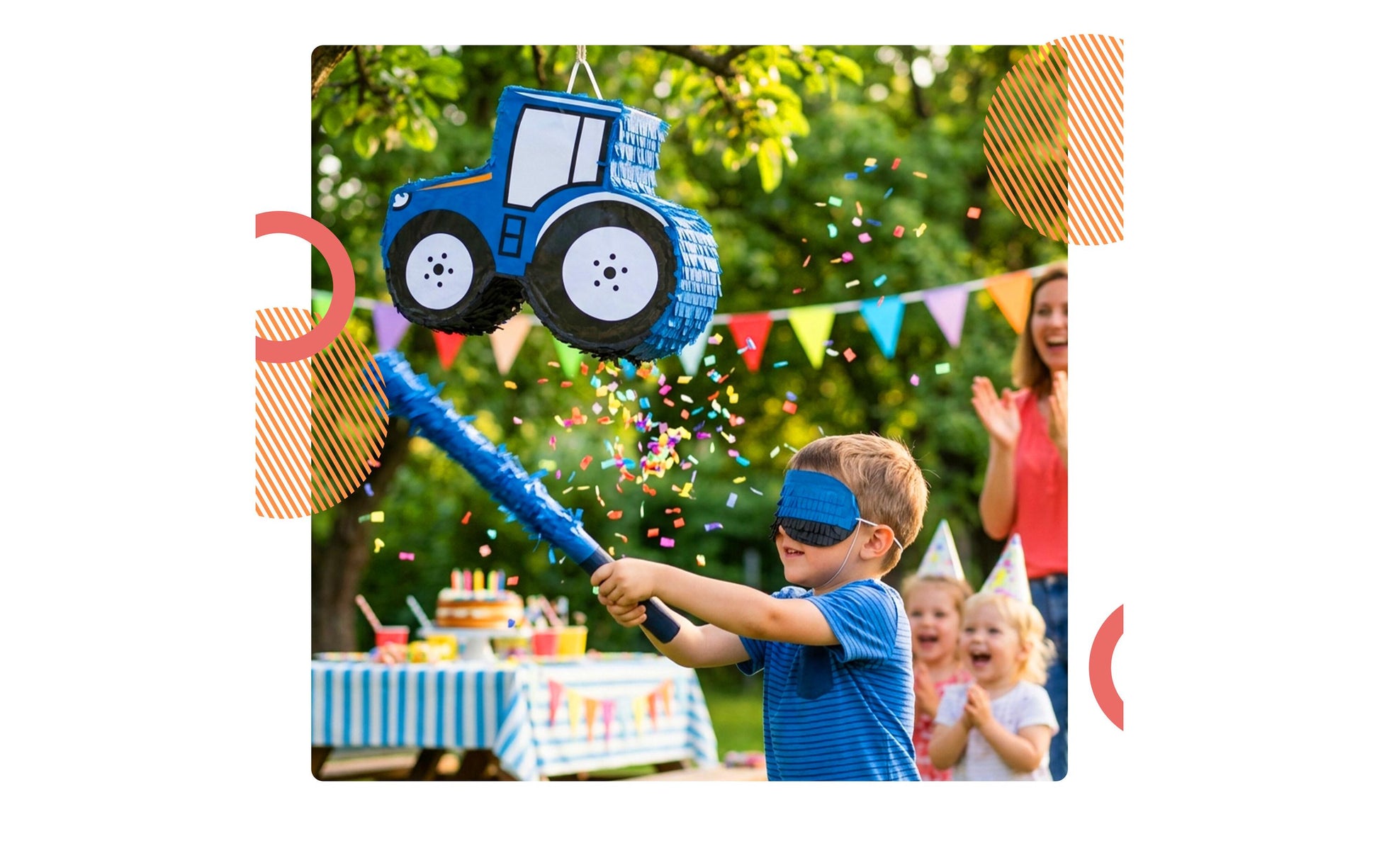 Relaxdays Pinata Traktor – Blau – 40 × 40 × 12 cm – Papier/Pappe/Kunststoff