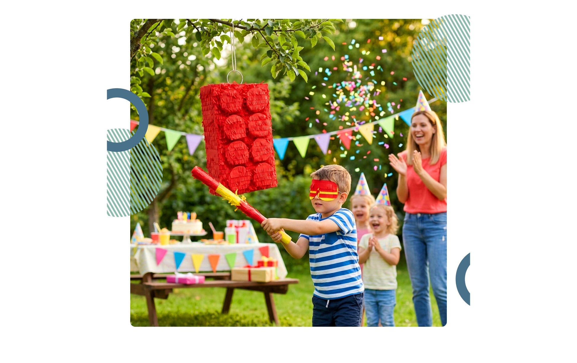 Relaxdays Pinata Baustein – Gelb/Rot – 27 × 43 × 10 cm – Papier/Pappe/Kunststoff