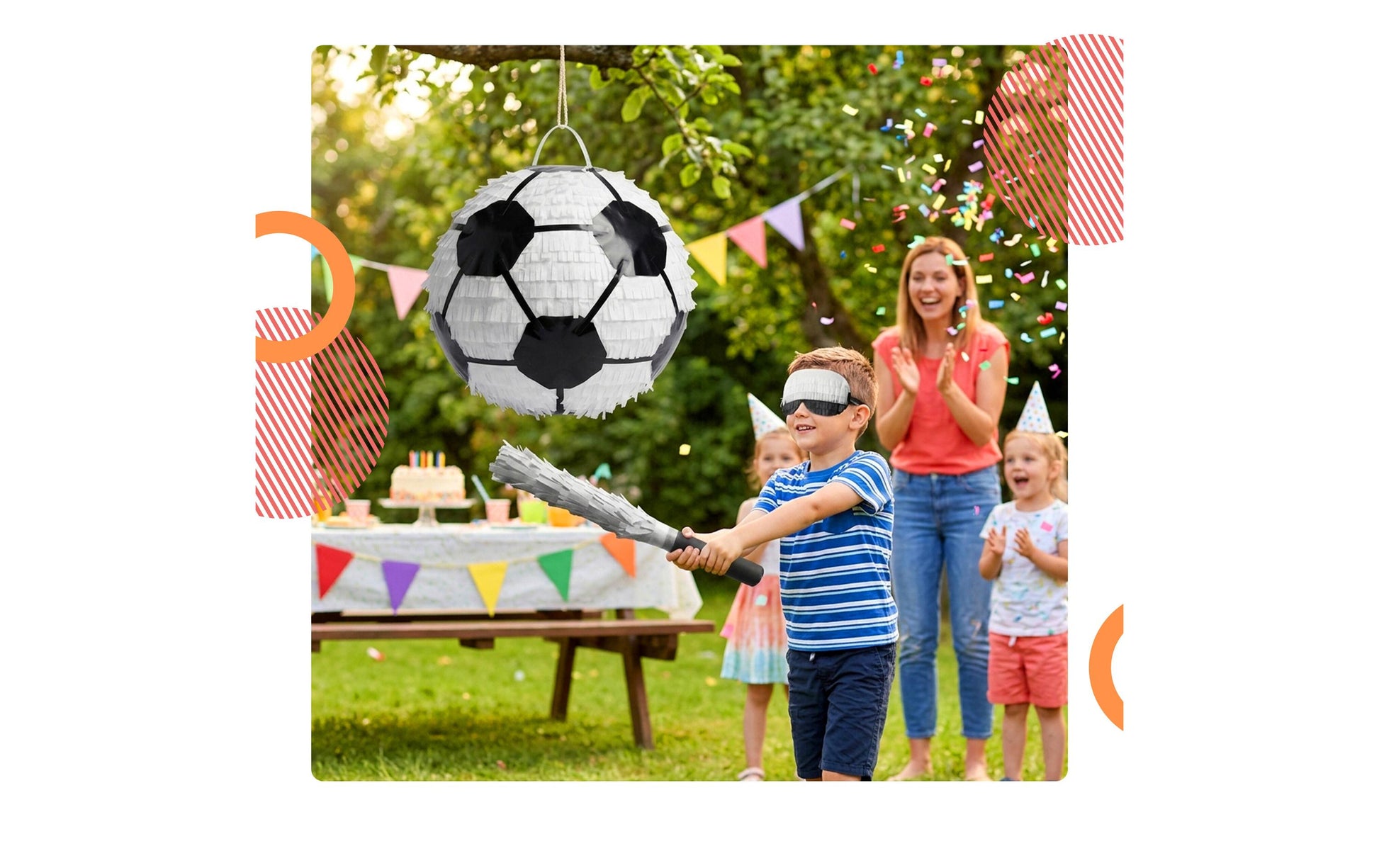 Relaxdays Pinata Fussball – Schwarz/Weiss – Ø 25 cm – Papier/Pappe/Kunststoff