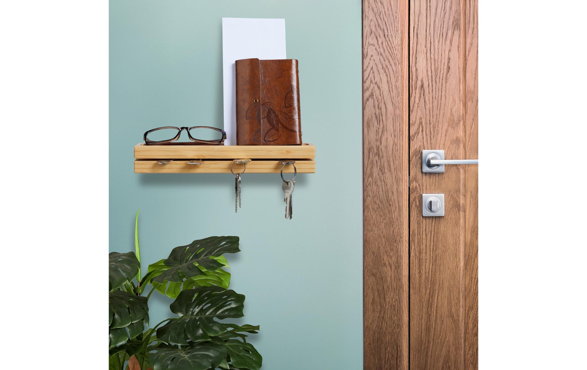Relaxdays Wandgarderobe mit Ablage – Bambus – natur – 295 × 45 × 60 mm