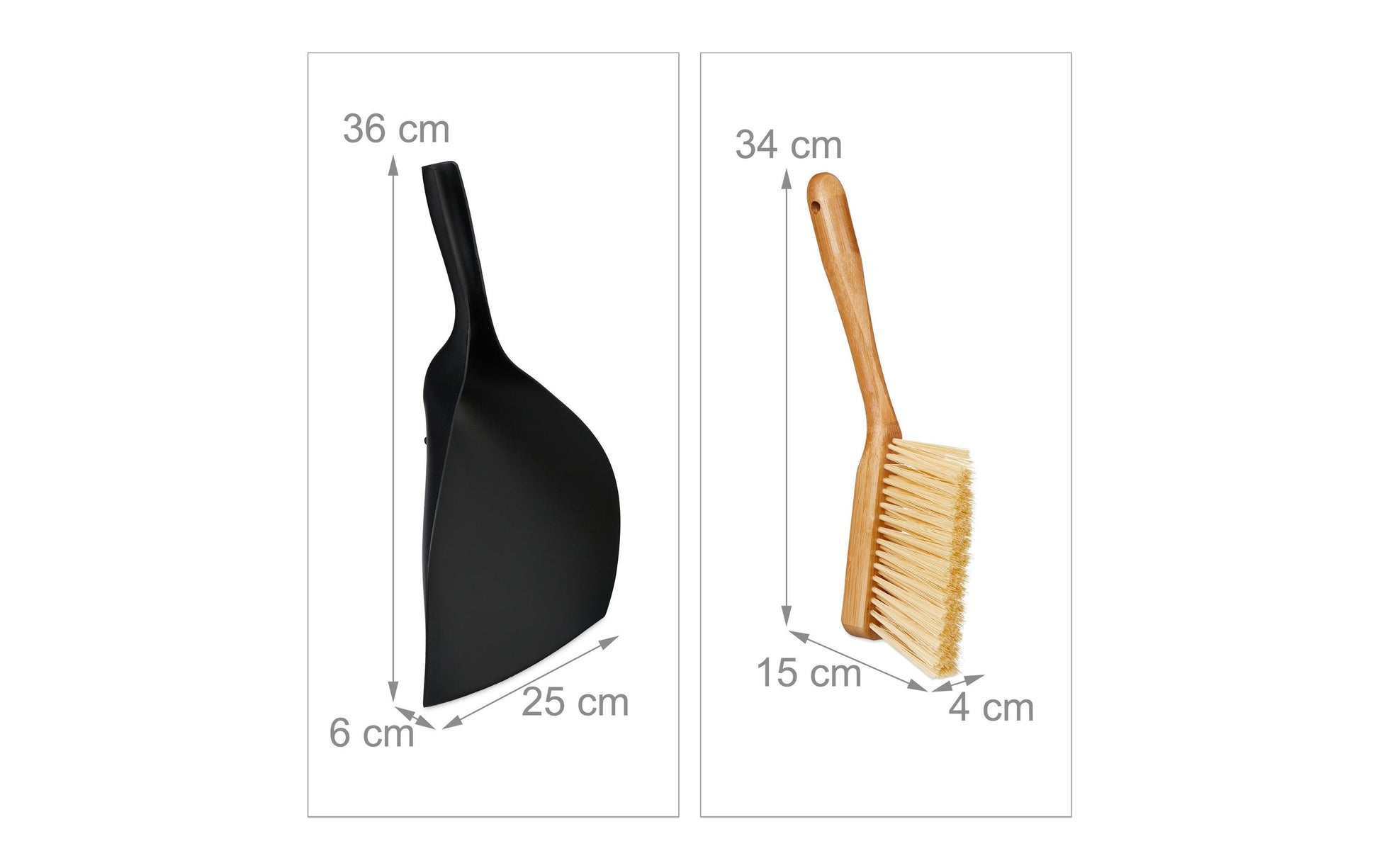 Relaxdays Kehrgarnitur – 25 cm, Bambus/Kunststoff, Schwarz/Braun, 2-teilig