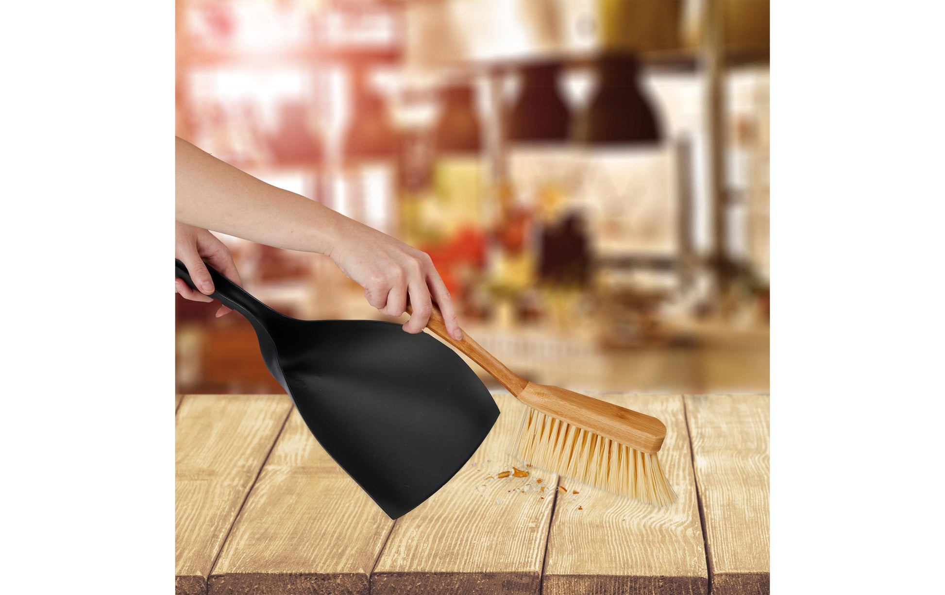 Relaxdays Kehrgarnitur – 25 cm, Bambus/Kunststoff, Schwarz/Braun, 2-teilig