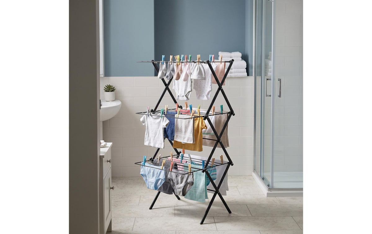 Relaxdays Wäscheständer (Turmtrockner) – 2 m Leinenlänge – Schwarz – 115,0 cm