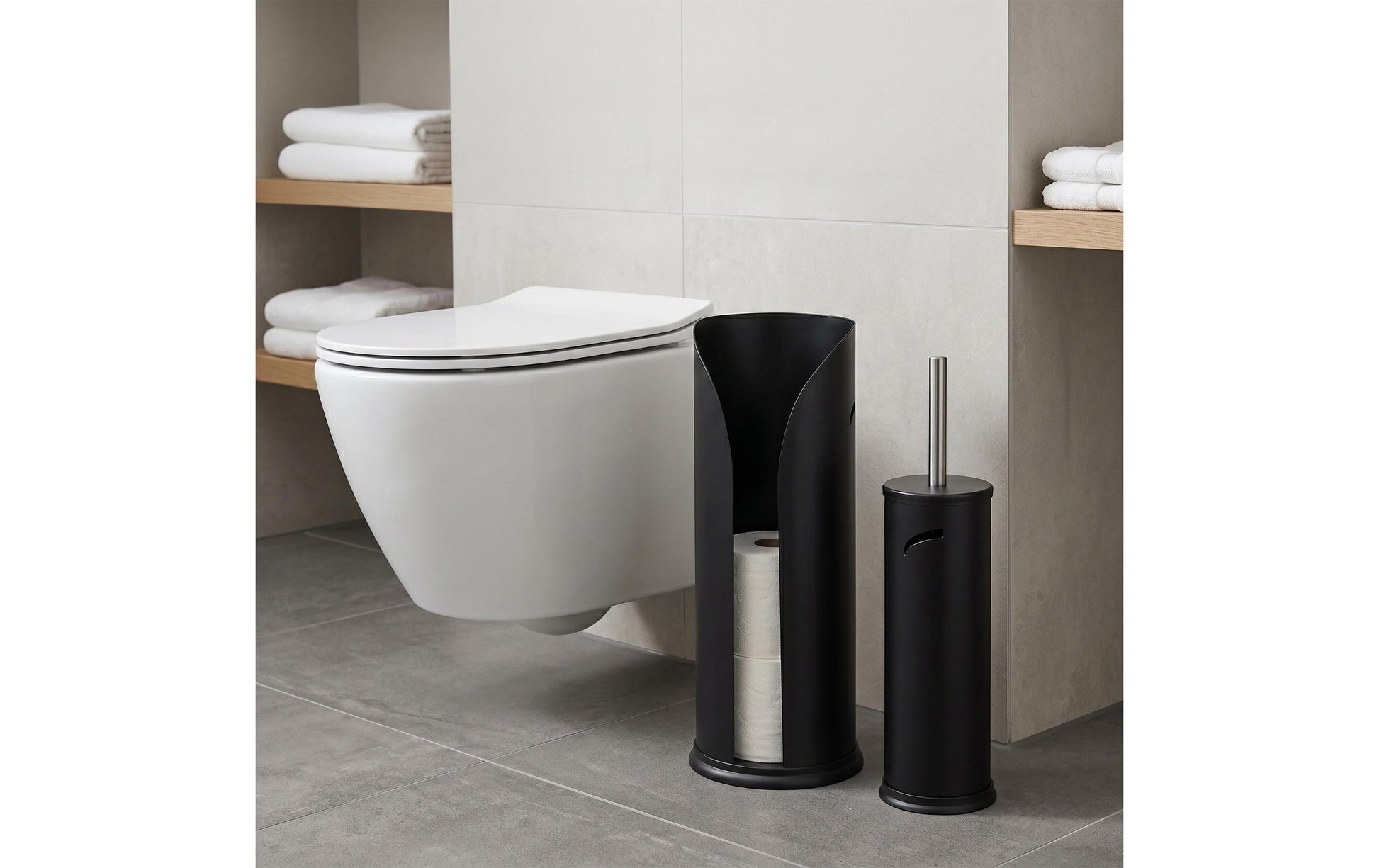 Relaxdays Toilettenpapierständer – Stahl, schwarz, für 3 Rollen, 14 × 14 × 34,5 cm