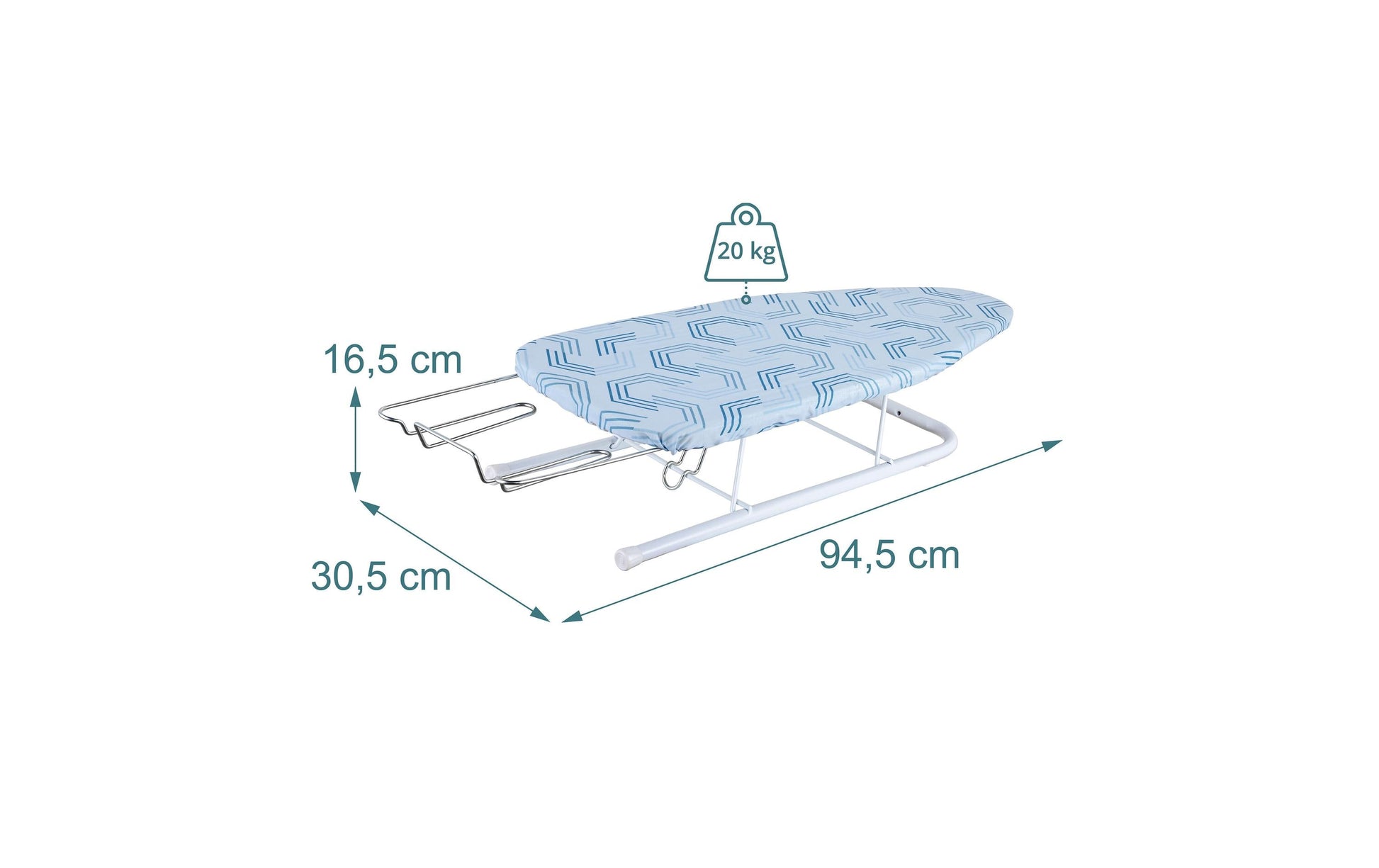 Relaxdays Tischbügelbrett – mit Dampfbügeleisenablage – Baumwolle/Stahl – Blau/Weiss – 930 × 165 × 305 mm