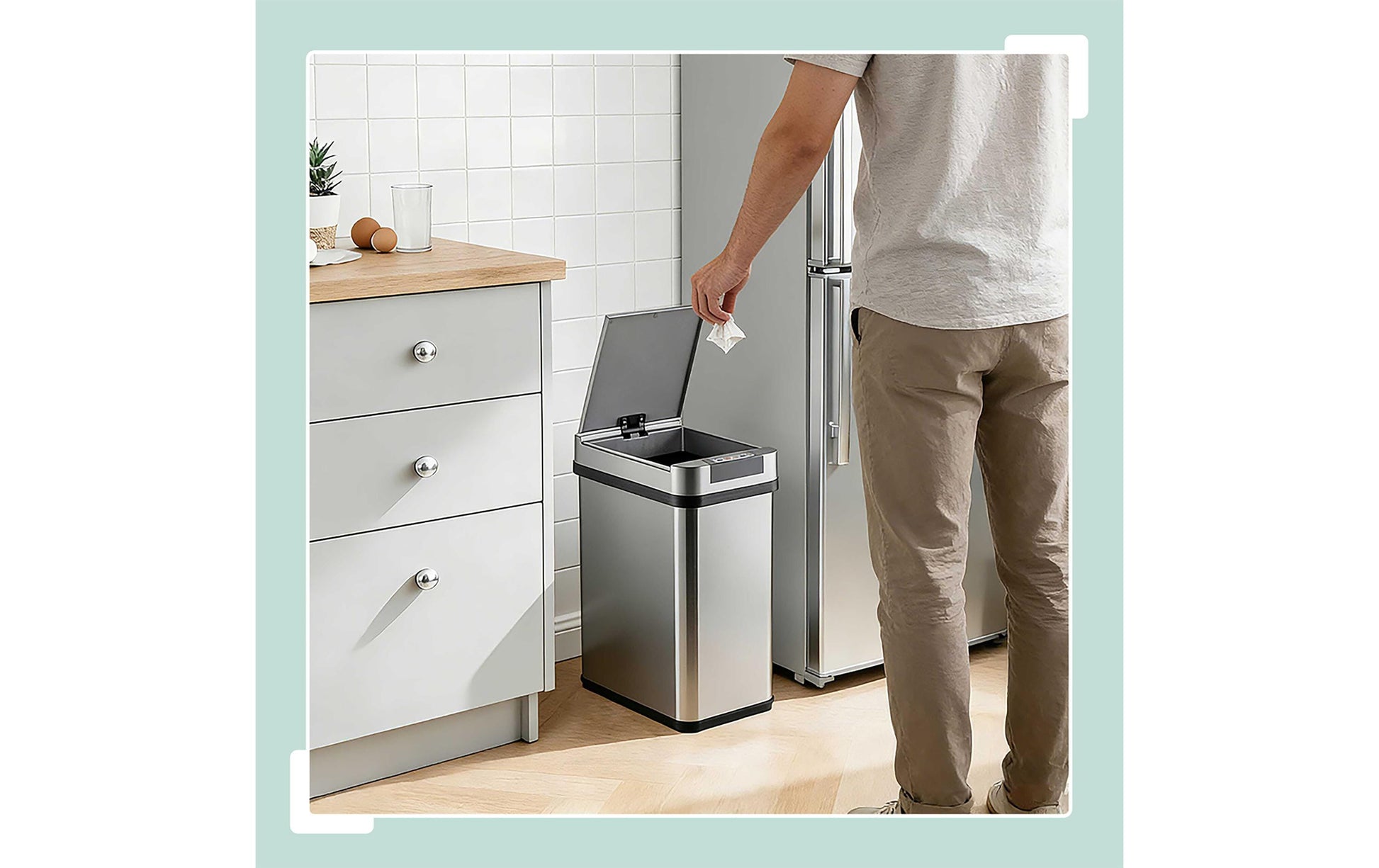 Relaxdays Sensor-Abfalleimer – 12 l – Edelstahl/Kunststoff, rechteckig