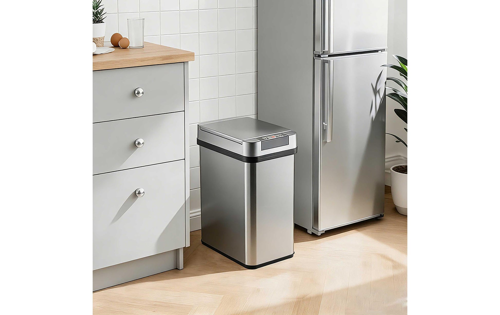 Relaxdays Sensor-Abfalleimer – 12 l – Edelstahl/Kunststoff, rechteckig