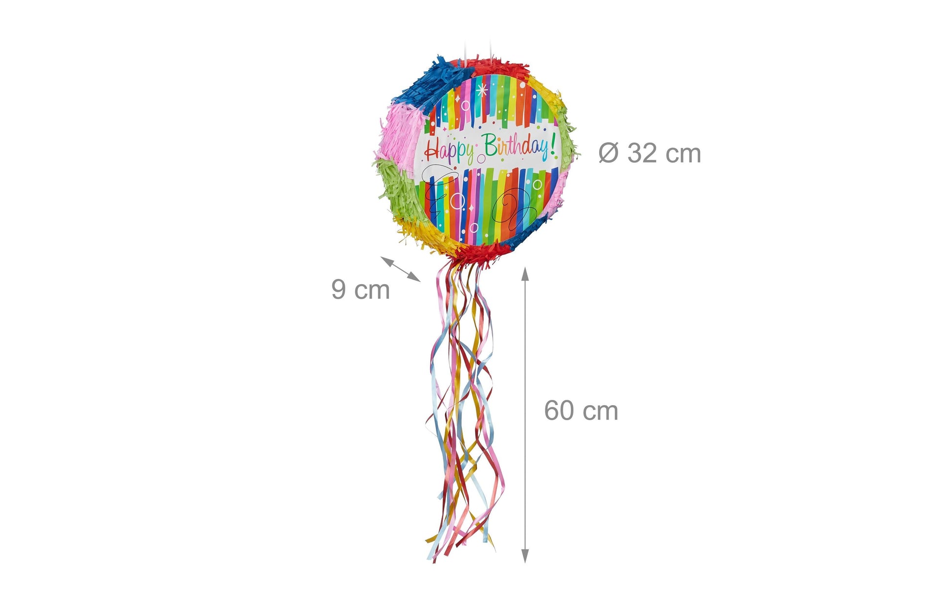 Relaxdays Pinata Happy Birthday – mehrfarbig – 32 × 9 cm – Papier/Pappe/Kunststoff