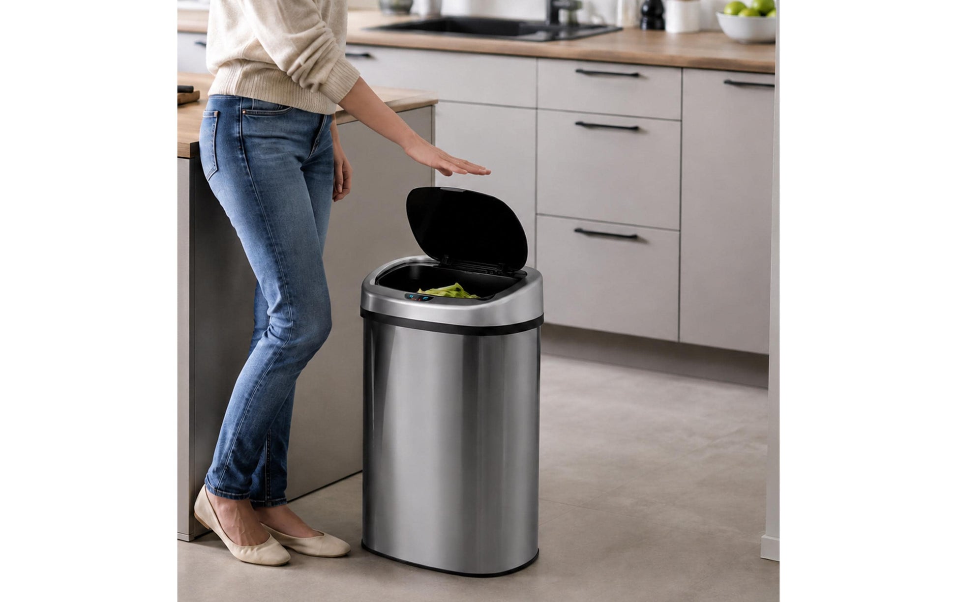 Relaxdays Sensor-Abfalleimer – 50 l – Edelstahl, rechteckig – Schwarz/Silber