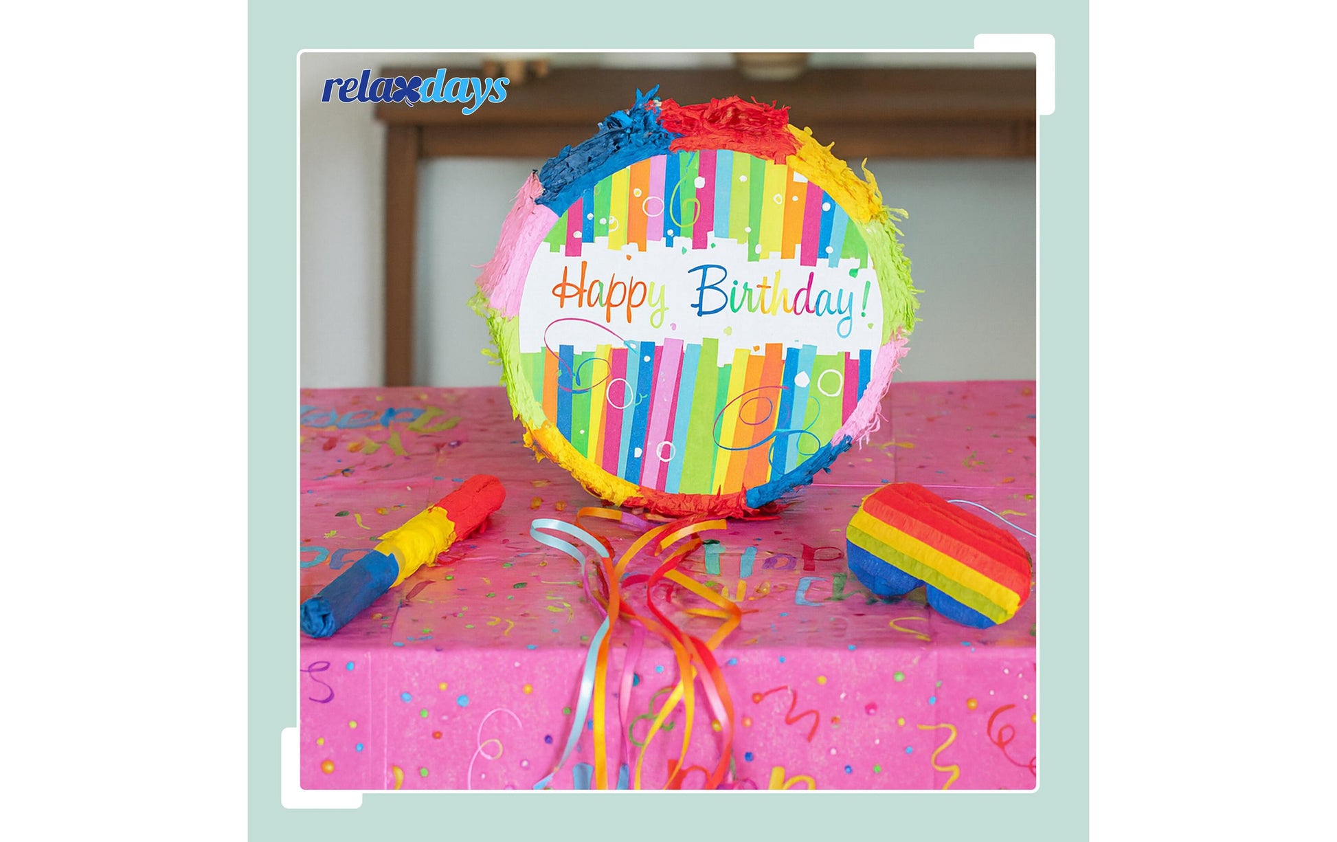 Relaxdays Pinata Happy Birthday – mehrfarbig – 32 × 9 cm – Papier/Pappe/Kunststoff