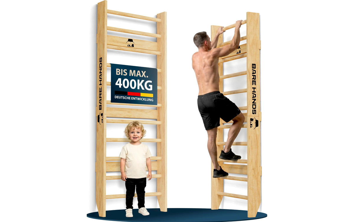 Bare Hands – Sprossenwand, 400 kg, ausziehbar – Braun – für Türrahmen 63–96 cm