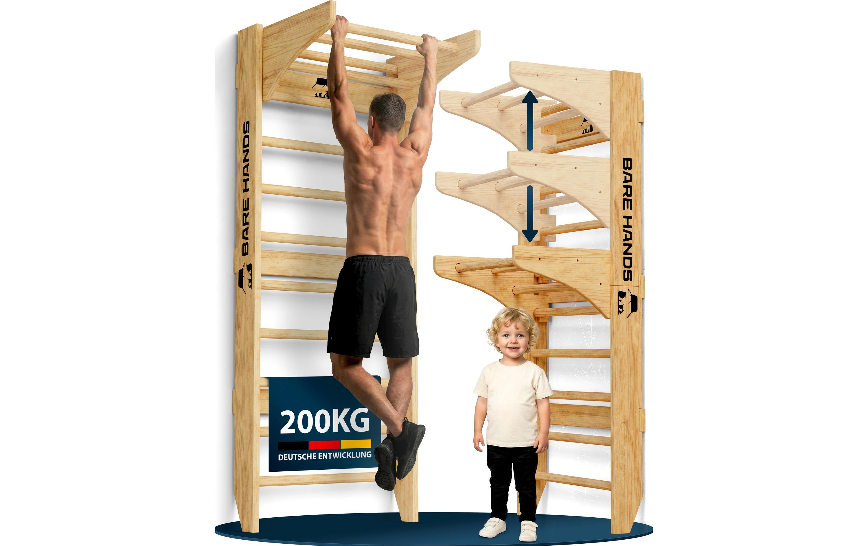Bare hands Sprossenwand – Stahl, Hellbraun, Belastbar bis 200 kg, für Türrahmen 63–96 cm