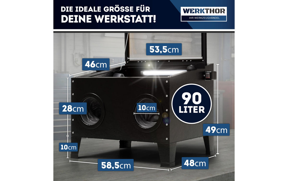 Werkthor Sandstrahlkabine – 90 l, Betriebsdruck 8,3 bar