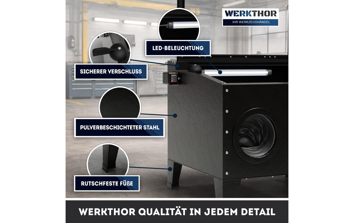 Werkthor Sandstrahlkabine – 90 l, Betriebsdruck 8,3 bar