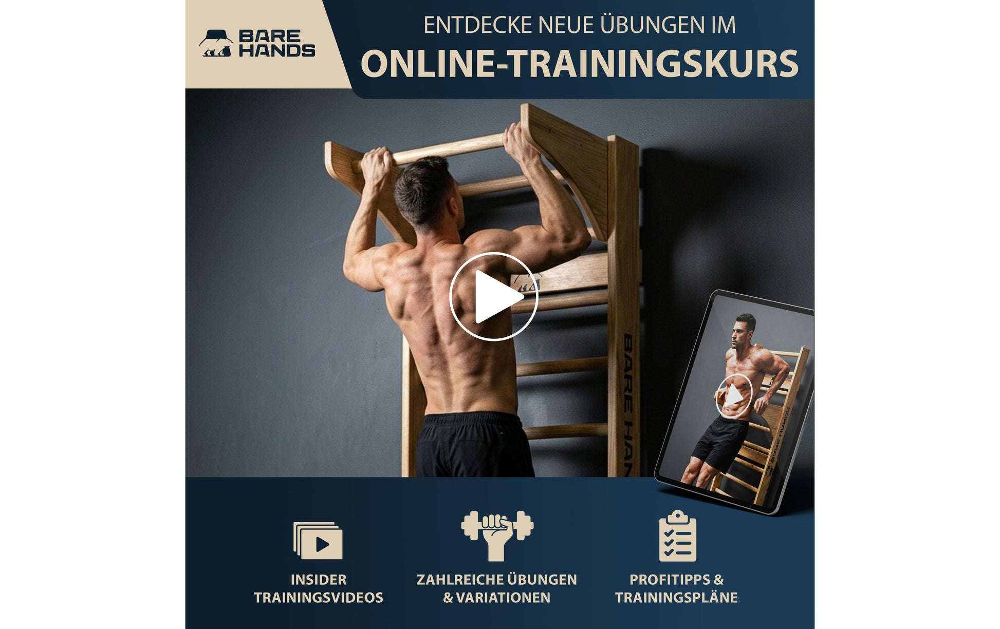 Bare Hands – Sprossenwand, 400 kg, ausziehbar – Braun – für Türrahmen 63–96 cm