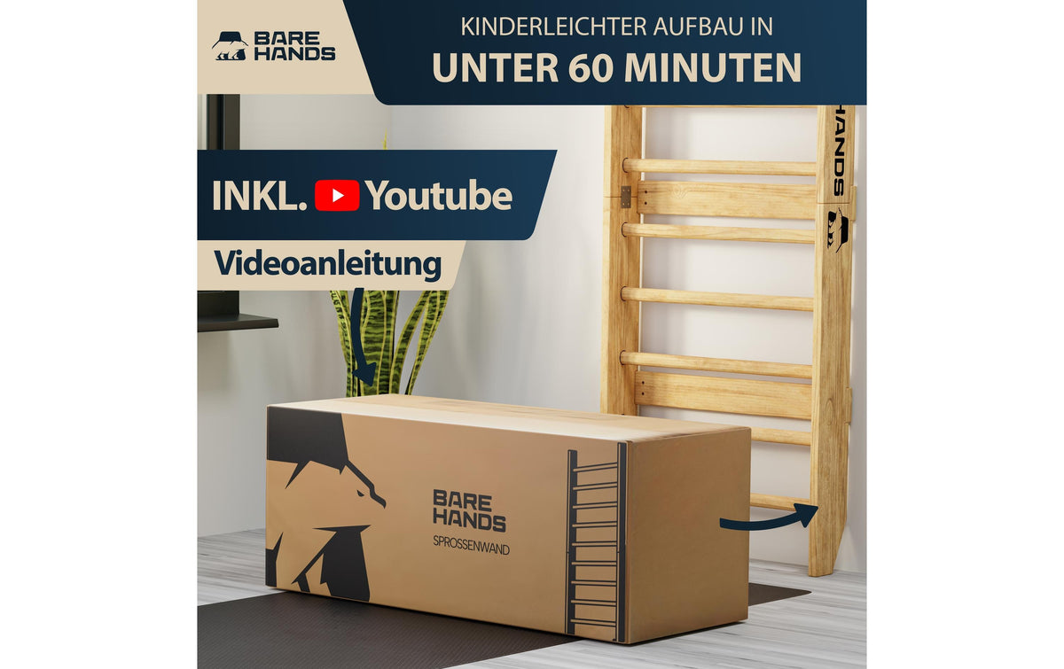 Bare Hands – Sprossenwand, 400 kg, ausziehbar – Braun – für Türrahmen 63–96 cm