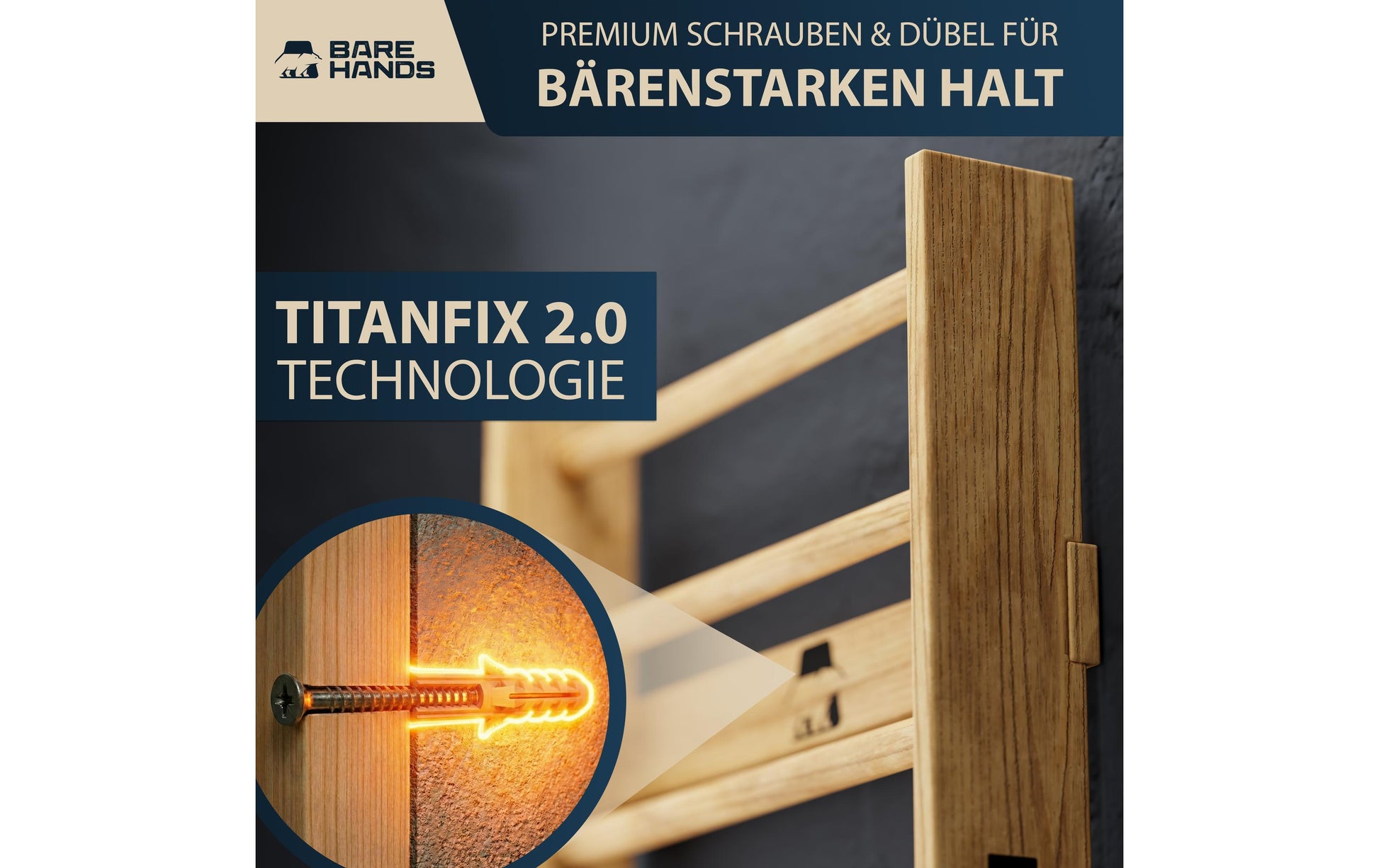 Bare Hands – Sprossenwand, 400 kg, ausziehbar – Braun – für Türrahmen 63–96 cm