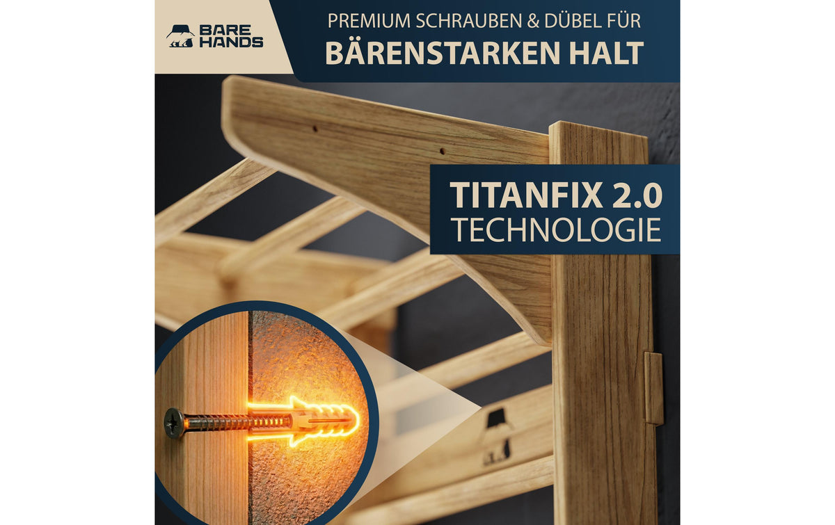 Bare Hands – Sprossenwand, 400 kg, ausziehbar – Braun – für Türrahmen 63–96 cm