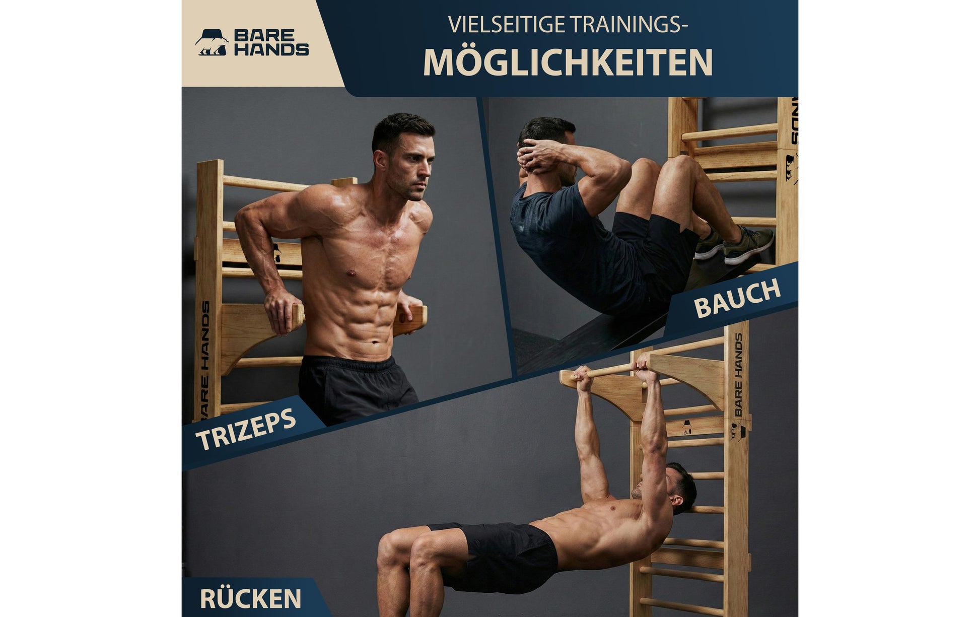 Bare Hands – Sprossenwand, 400 kg, ausziehbar – Braun – für Türrahmen 63–96 cm