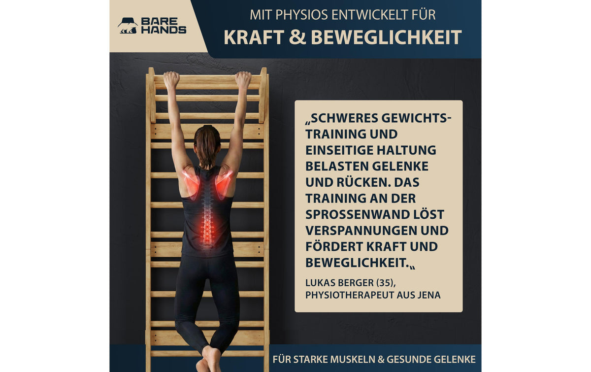 Bare hands Sprossenwand – Stahl, Hellbraun, Belastbar bis 200 kg, für Türrahmen 63–96 cm