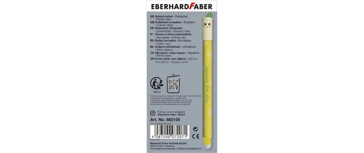 Eberhard Faber Fruity Erase It Gelschreiber, Kappe – Blau, 0,7 mm Strich, radierbar, nachfüllbar