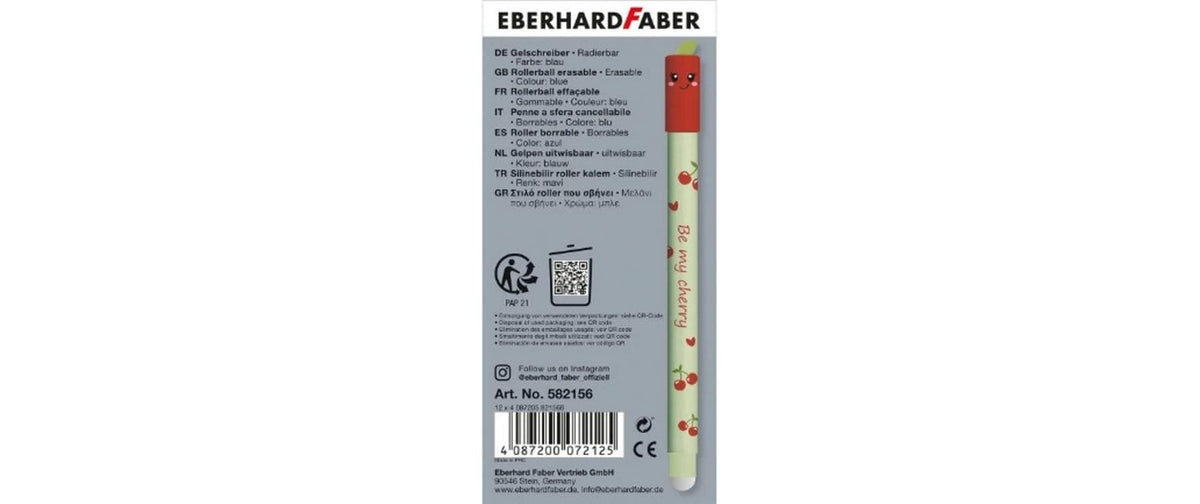 Eberhard Faber Fruity Erase it Kirsche Gelschreiber, Kappe – Blau, Spitze 0,7 mm, radierbar, nachfüllbar