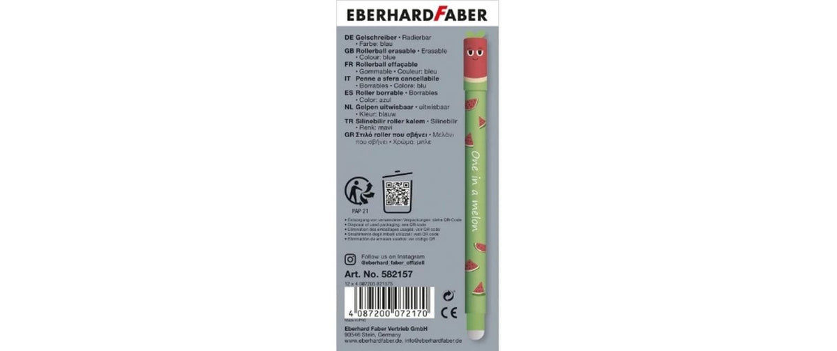 Eberhard Faber Fruity Erase it Gelschreiber, Kappe – Blau, Spitze 0,7 mm, radierbar, nachfüllbar